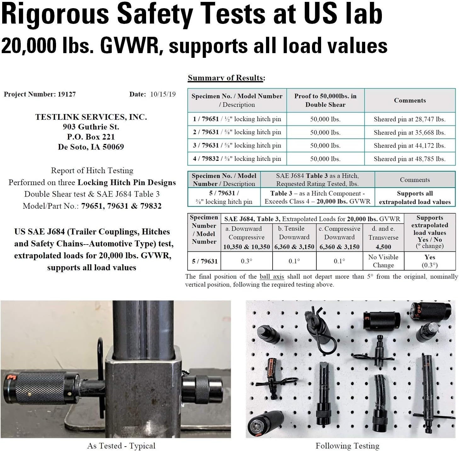 Towworks 79631 Keyed Unique Hitch Pin Lock, 16 Mm (5/8 Inch) Diameter Locking Pin with Double Safety, Extra Long Fits All Common Hitch Receivers from 65 Mm to 80 Mm image number 3