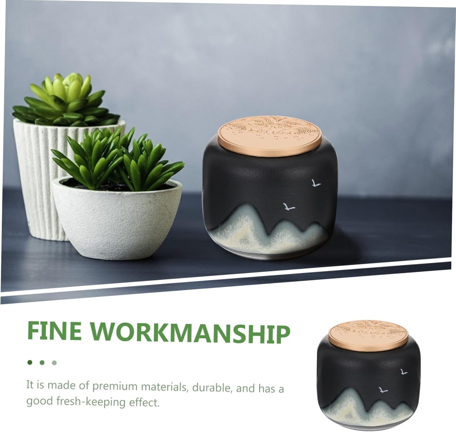 FUNOMOCYA Tea Storage Canister Airtight Black Ceramic Mini Portable Moisture-Proof Food Storage Jar for Home Kitchen Coffee Bean image number 6