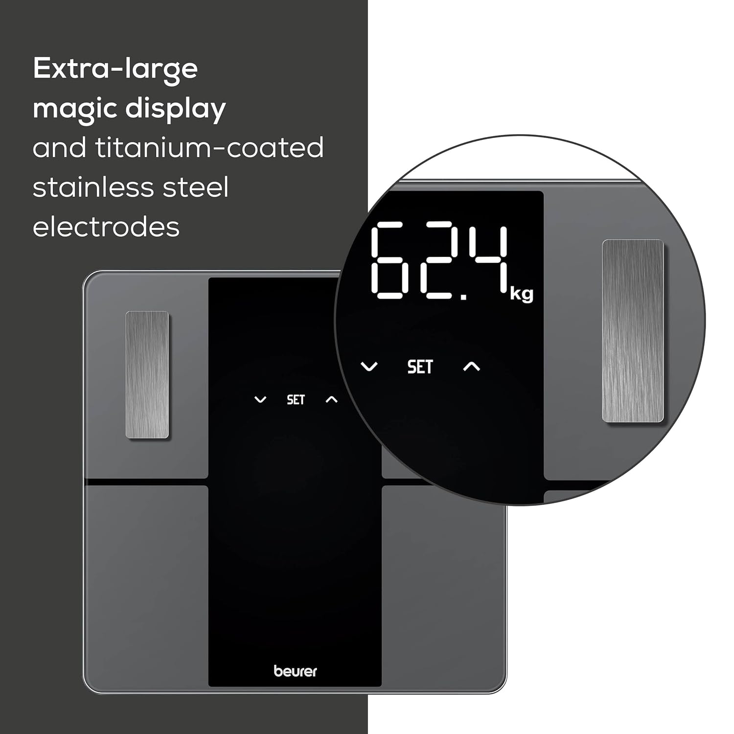 Beurer BF 500 Diagnostic Scales with Bluetooth, Digital Body Scales with App, Determination and Analysis of Body Values, Measures Body Fat and Muscle Scale, Extra Large Display image number 5