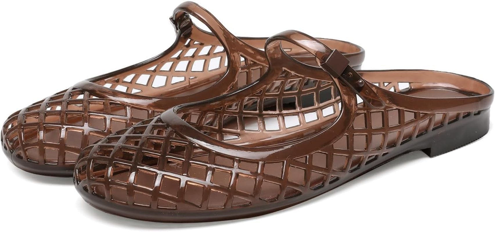 MAVMAX Clear Jelly Slide Sandals for Women Mary Jane Mules Breathable Closed Toe Flat Summer Slip on Mesh Slides for Woman