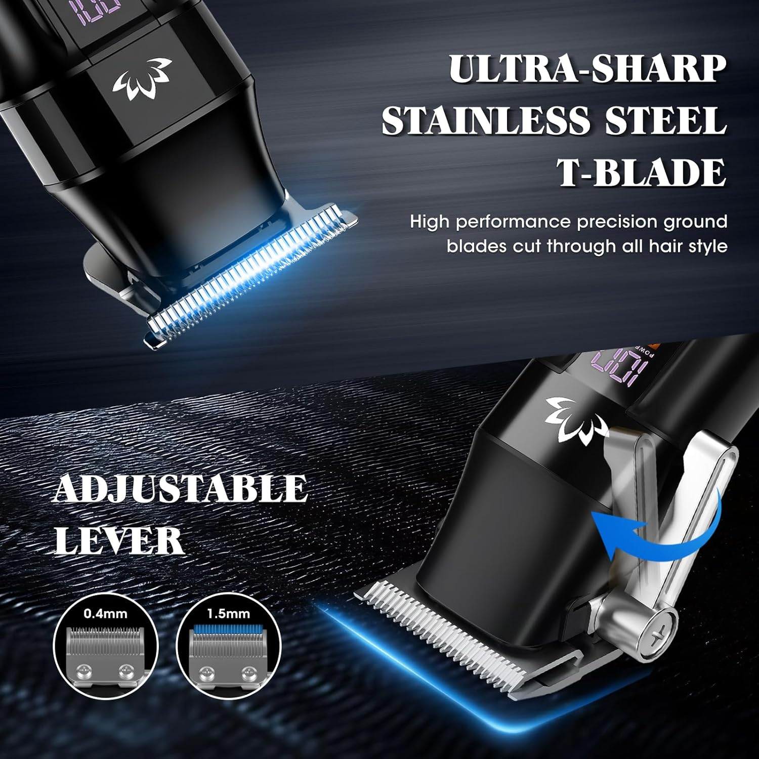 Suttik Hair Clippers for Men Cordless Hair Beard Trimmer Professional T-Blade Trimmer USB Rechargeable Hair Cutting Grooming Kit Barber Clippers Set LED Display image number 4