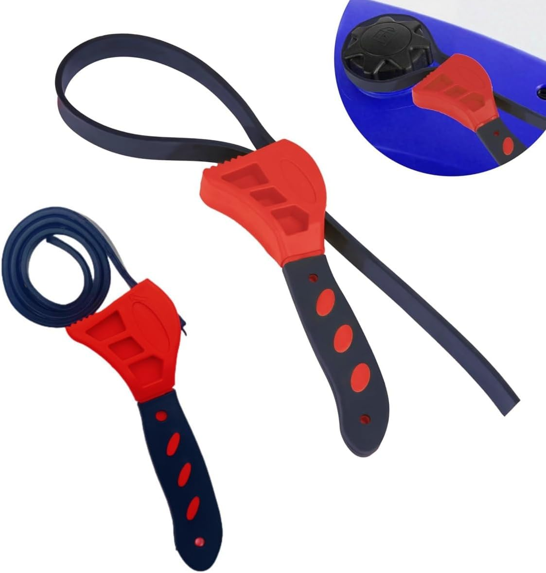 WADY 2PCS Rubber Strap Wrench, Oil Filter Wrench & Jar Opener for Plumbing, Tight Spaces (6-8 Inches), Reinforced Belt Pipe Wrench for Mechanics, Plumbers, DIY Home Repair (Red)