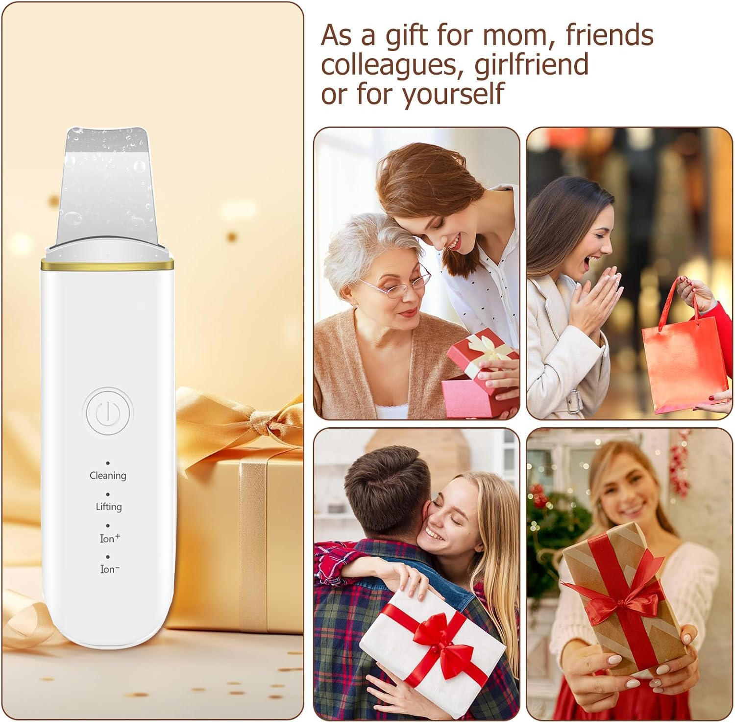 Facial Skin Scrubber, Ultrasonic Skin Spatula Face Blackhead Remover Scraper with 4 Modes, Rechargeable Pore Scrubber with 2 Silicone Covers image number 3