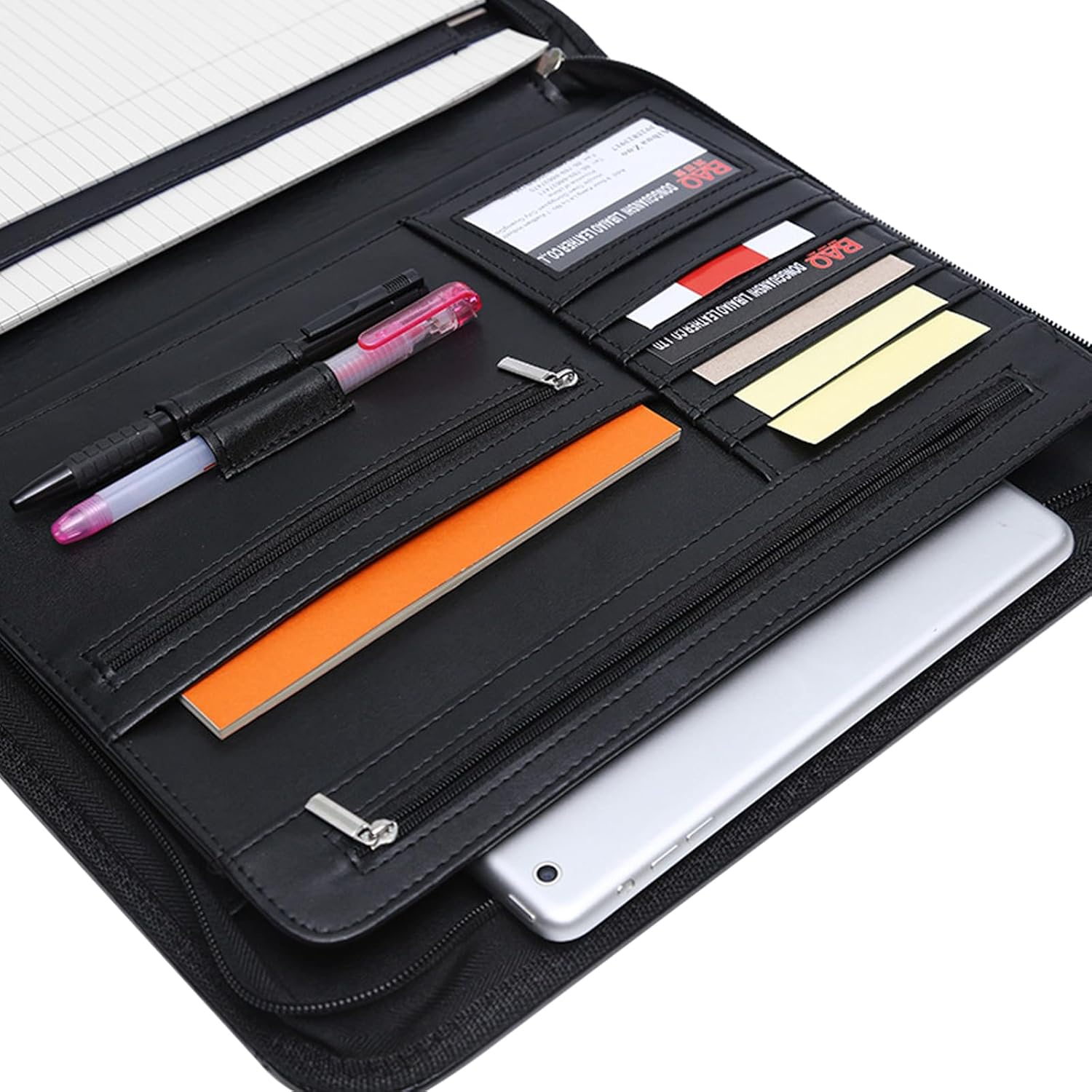 VANRA Zippered Padfolio for Men Leather Portfolio for Women Binder Organizer Interview Resume Folder for Papers Document Holder Planner Binder A4 Letter Size with Notepad (Black) image number 4