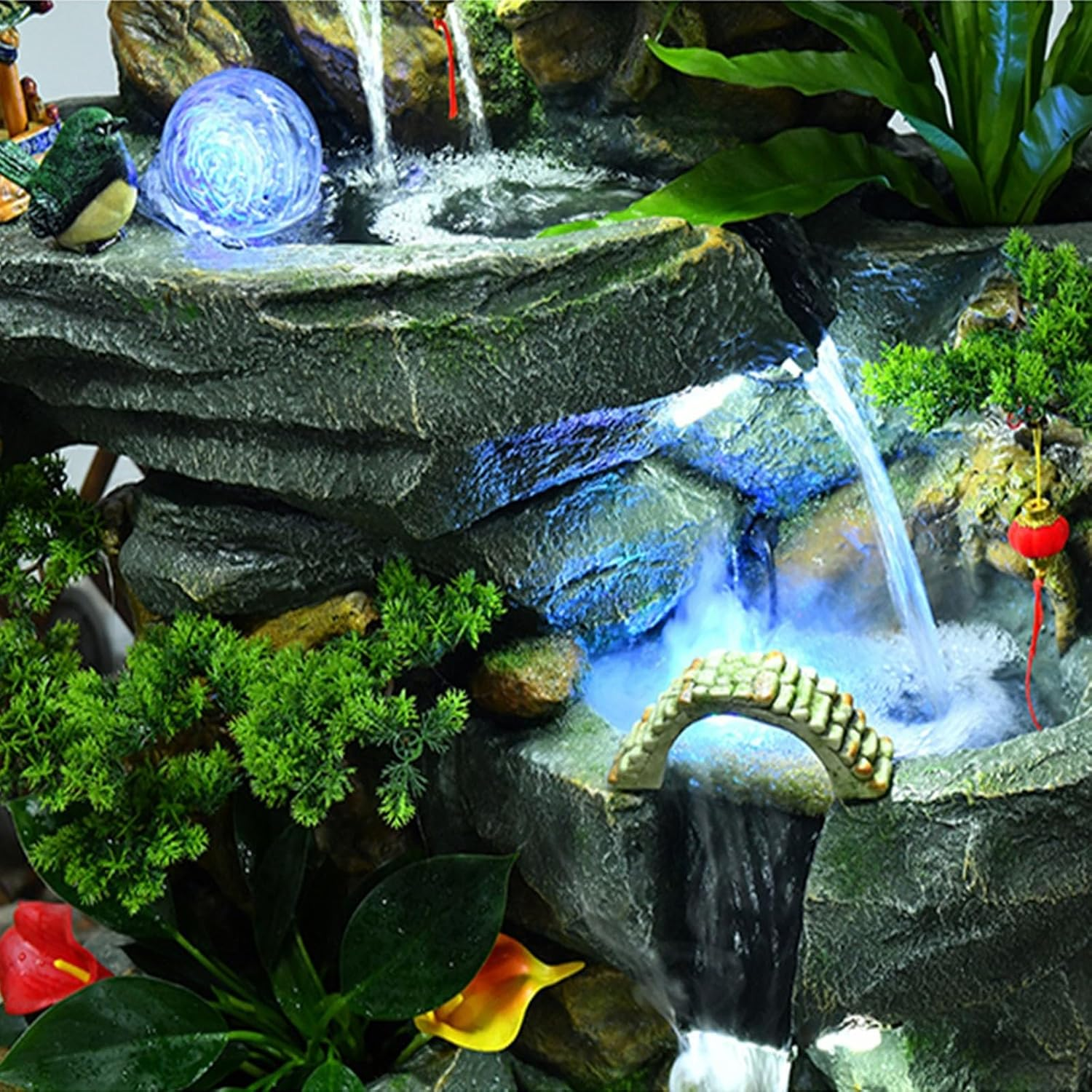 Outdoor Fountain Large Floor Standing Water Fountain with Decoration with Feng Shui Wheel and Rockery for Living Room Office Garden(Large) image number 5