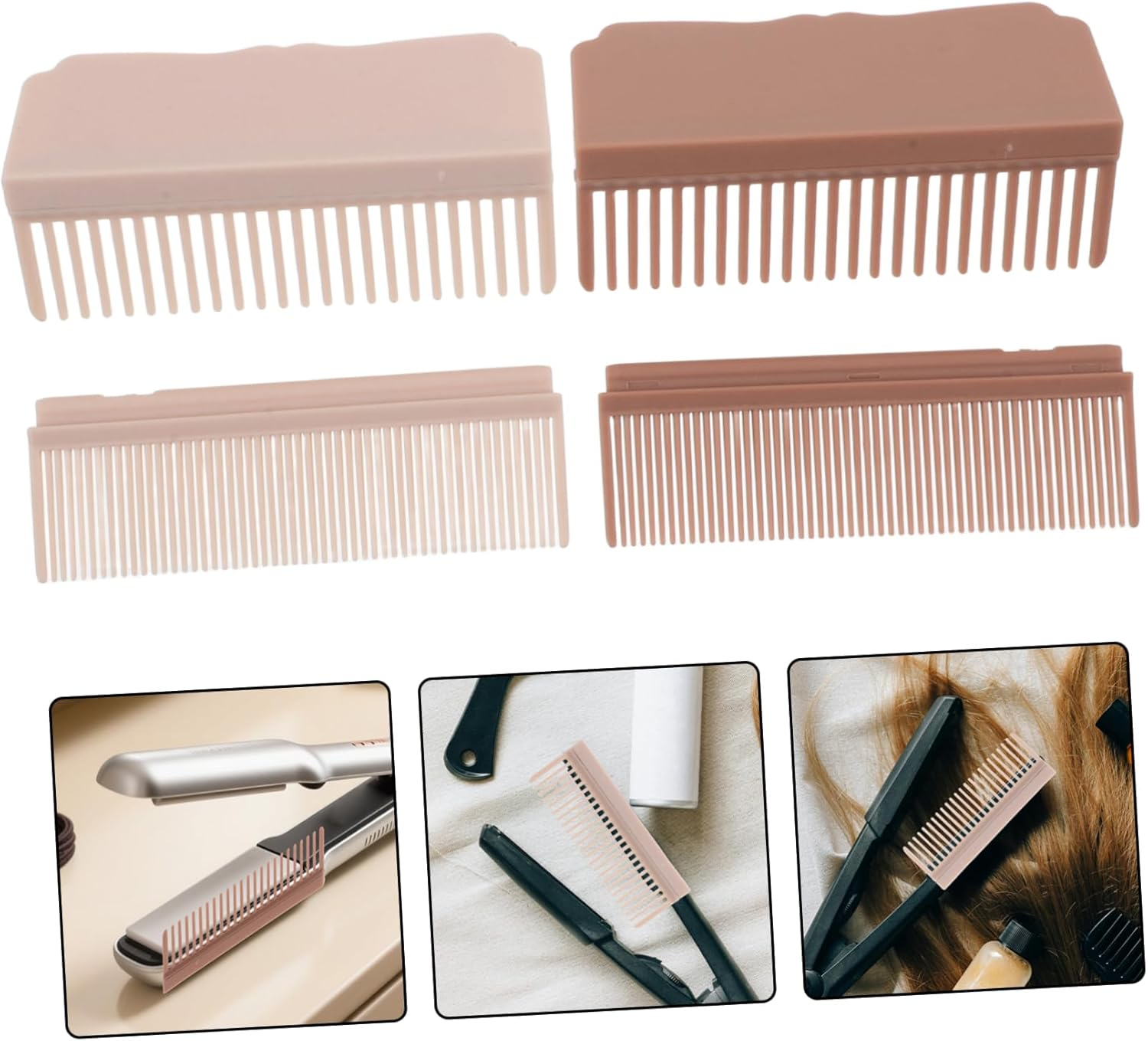 BAZEITFLOW 2Pcs Hairdressing Plywood Hair Straightener Attachment Home Hair Brush Heat-Resistant Comb Clip-On Comb Flat Brush Home Salon Tool Straightener Smoothing Nylon image number 1