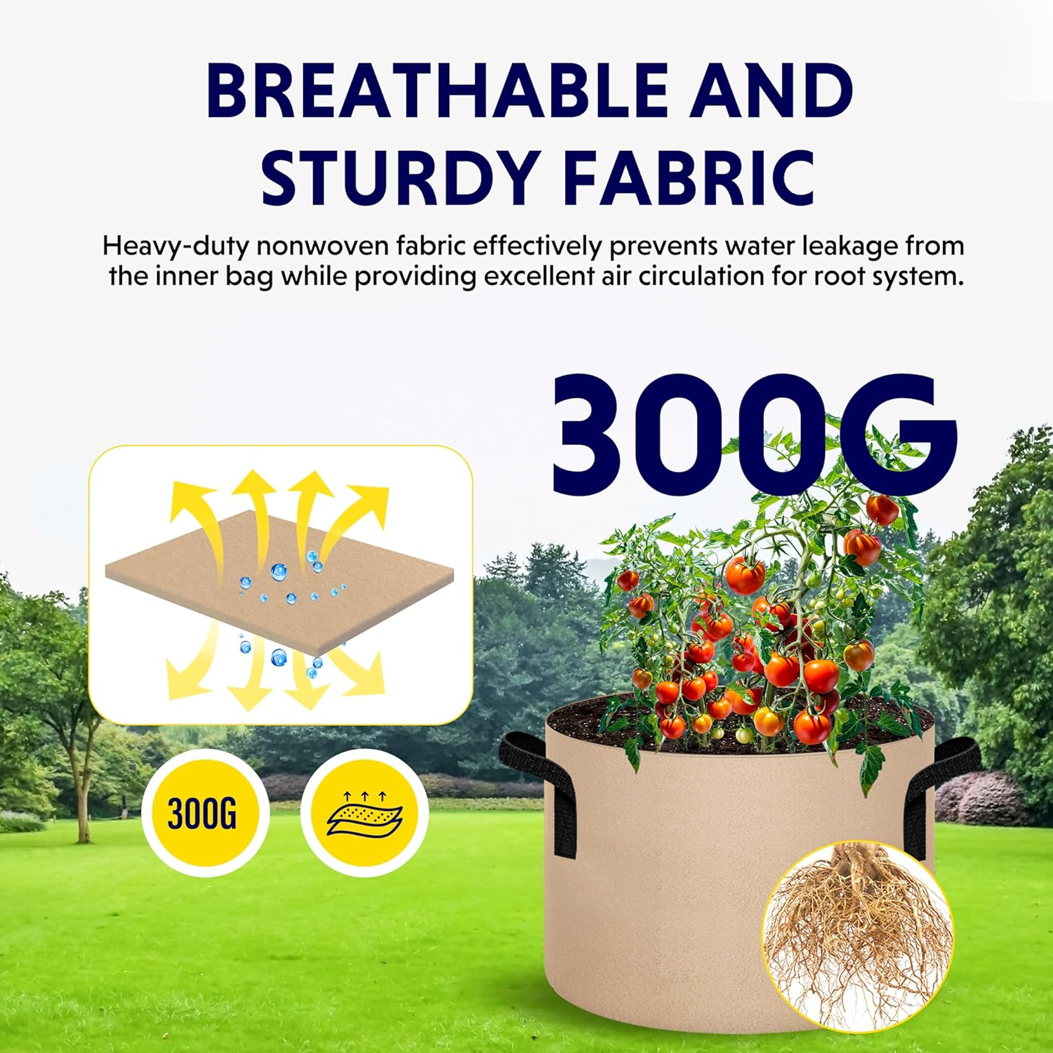 Ipower 5 Pack 25 Gallon Tan Grow Bags, Garden Planting Nonwoven Fabric Pots with Reinforced Handle, Heavy Duty and Aeration Planter Pot for Tomato, Fruits, Vegetables and Flowers image number 1