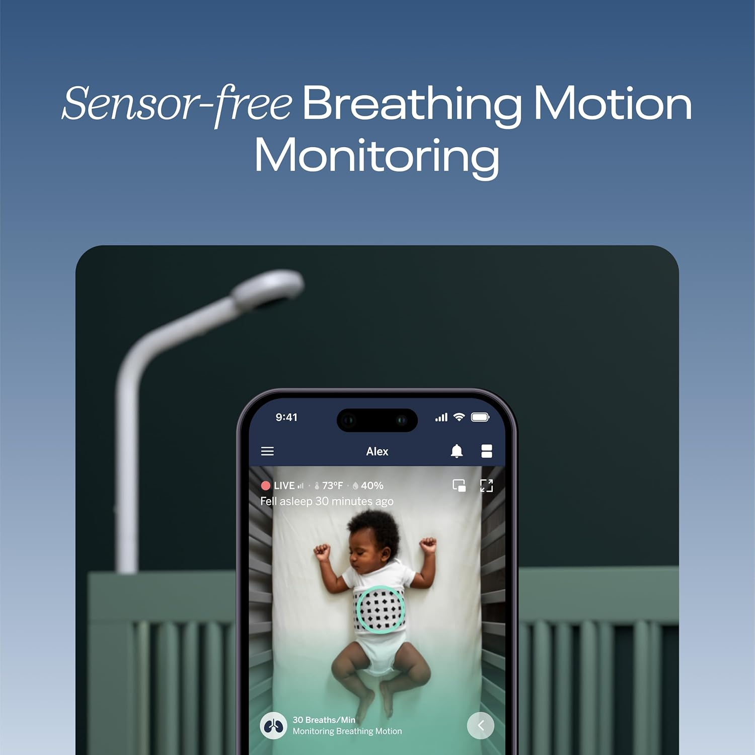 Nanit V2 Pro Baby Monitor & Floor Stand - Smart Wi-Fi Baby Monitor, Contact-Free Breathing & Sleep Tracking Monitor, 1080P HD Night Vision Camera,Ios and Android Compatible, AU Plug, White - Complete Monitoring System image number 3