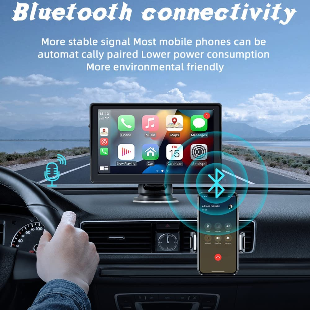 Portable Wireless Apple Carplayer & Android Auto 7 Inch Car Monitor Radio for All Cars Dashboard Mounted Car Stereo Support Bluetooth 5.0 Mirror Link FM Transmitter USB TF Rear View Camera image number 4