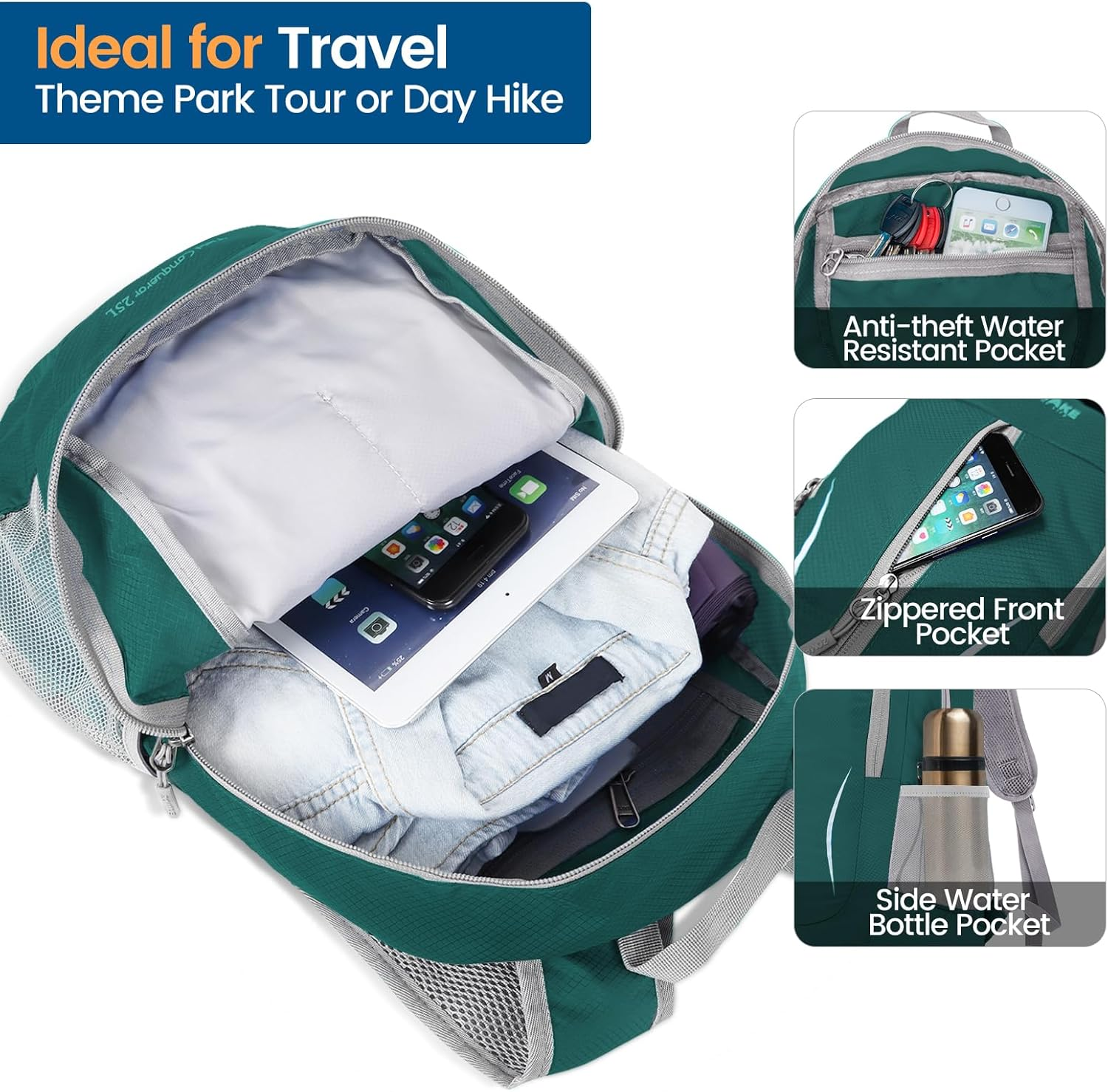 ZOMAKE Foldable Backpack - 25L Lightweight Folding Packs, Packable Hiking Daypack for Travel Outdoor Camping image number 1