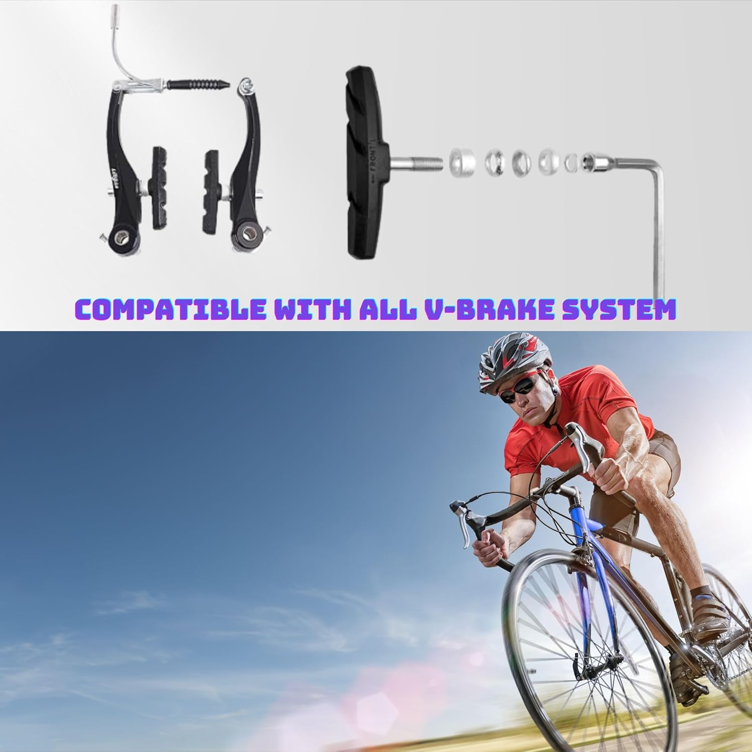 Bike Brake Pads, Powerful Noiseless V Brake Pads for Mountain Bikes, Compatible with Shimano, Tektro, Mongoose, No Skid Long-Lasting Mountain Bike Parts image number 4