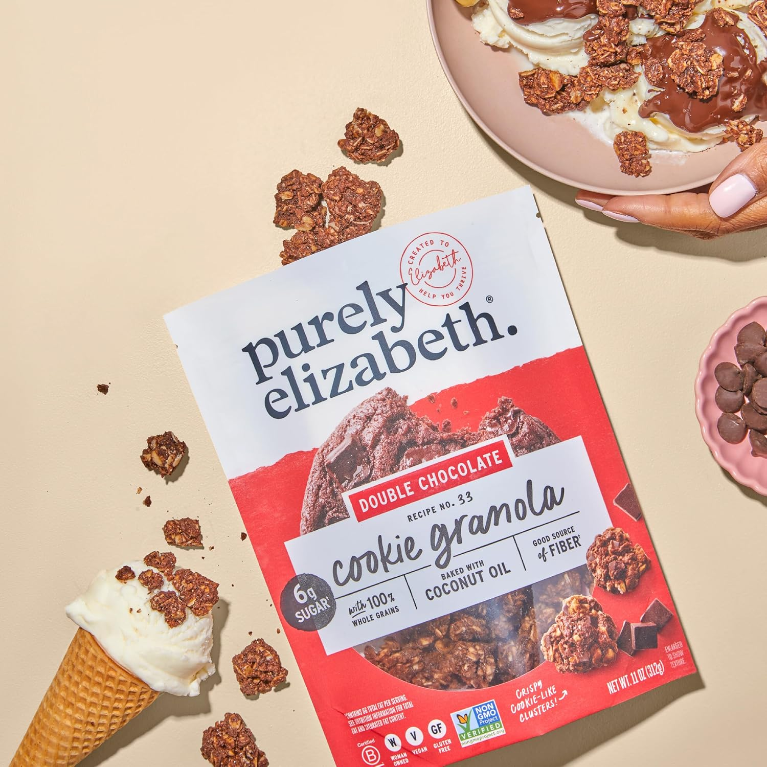 Purely Elizabeth Cookie Granola, Double Chocolate, Gluten-Free, Non-Gmo (11Oz Bag) image number 3
