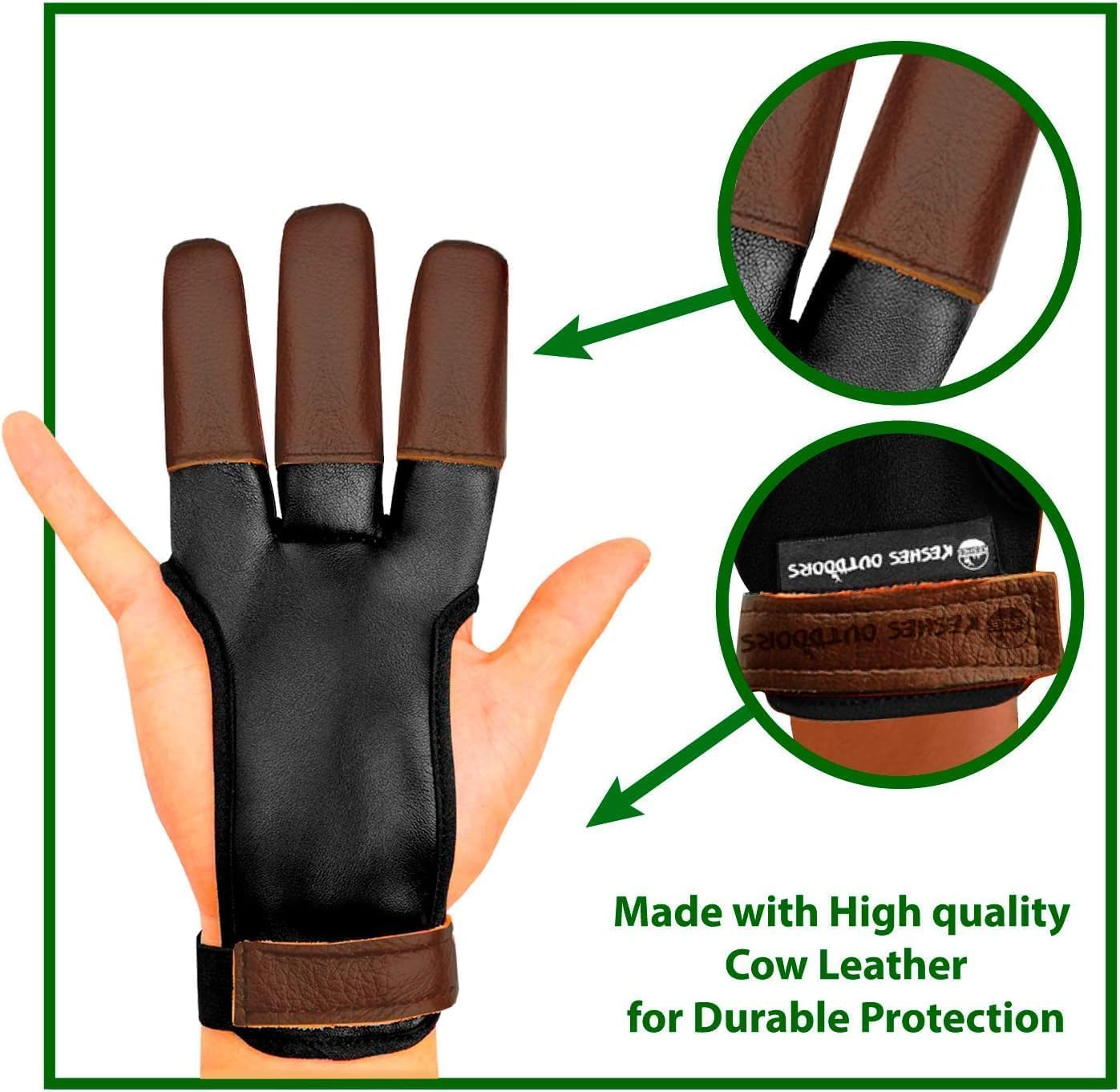 KESHES Archery Glove Finger Tab Accessories - Leather Gloves for Recurve & Compound Bow - Three Finger Guard for Men Women & Youth image number 6