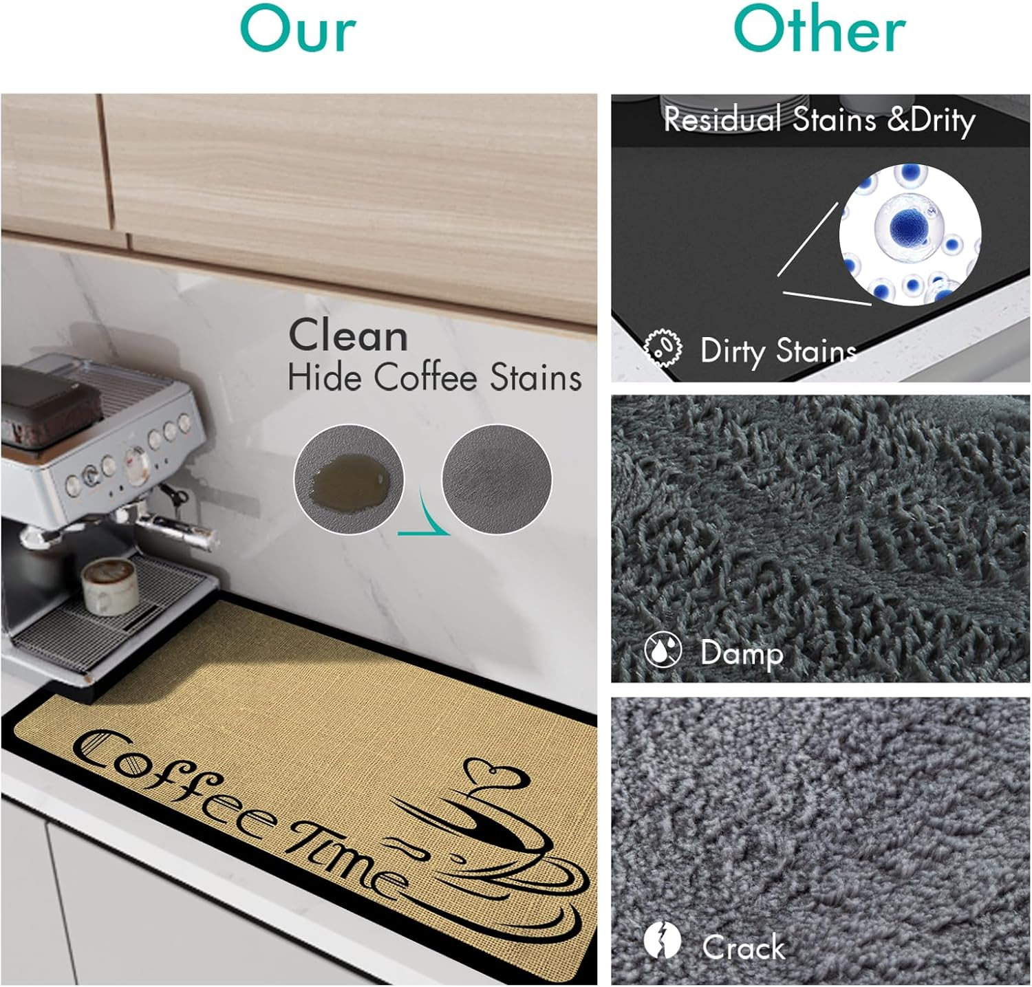 LIMNUO Coffee Mat Super Absorbent Dish Drying Mat Coffee Bar Accessories Match with Coffee Machine Coffee Pot Large Drying Mats for Kitchen Counter (43X78Cm) image number 2