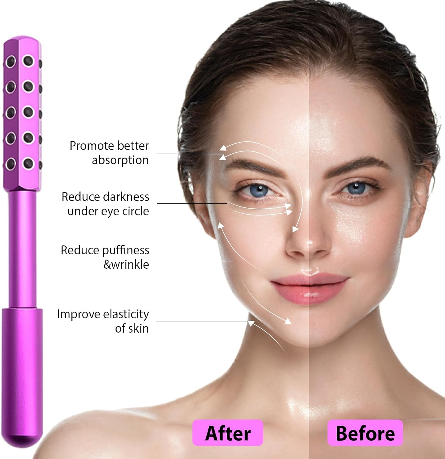 Beauty Sculptor, Stress Relief Face Roller for Wrinkles, Face Massage Guashas Tool with Germanium Stone, Skin Tightening Facial Massager Lifting Device Roller (Purple) image number 1