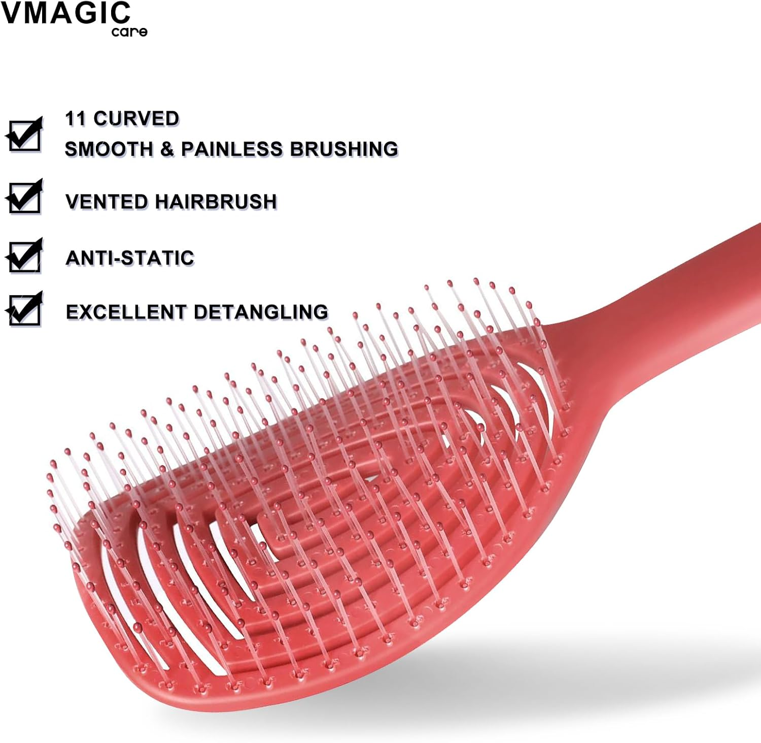 Detangling Hair Brush for Women, Men & Children, No Tugging Pull Hairbrush for Straight, Curly & Wet Hair (Wine Red) image number 2