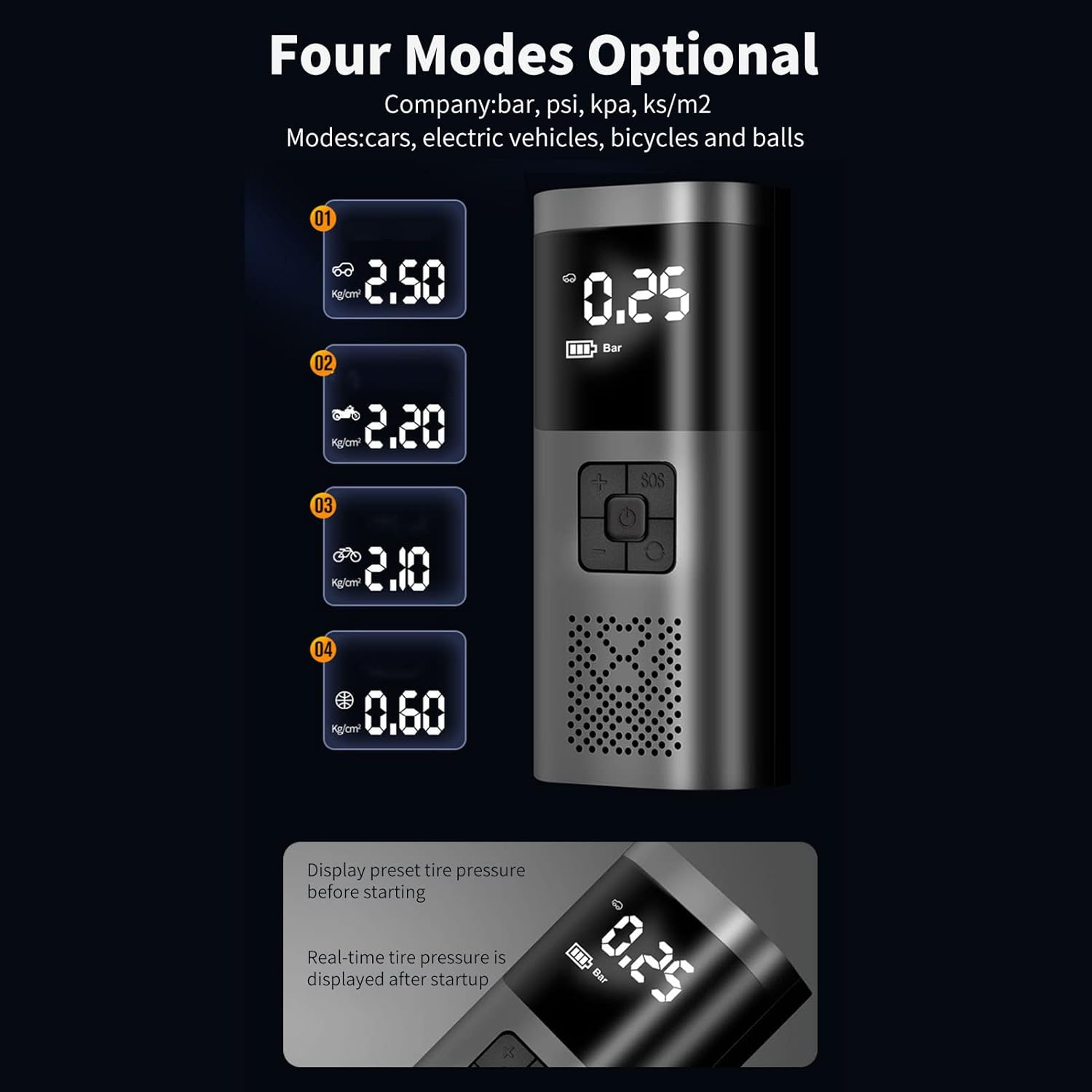 Tire Inflator Portable Air Compressor, Eacam 150PSI Portable Air Pump for Car Tires with 6000Mah Battery, Digital Pressure Gauge&Light for Car, Motorcycle, Ball image number 4