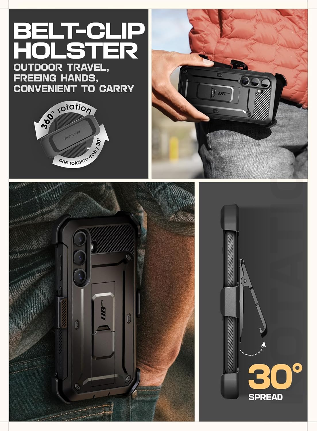 SUPCASE for Samsung Galaxy S25 Case with Stand (Unicorn Beetle Pro), [2 Front Frames] [Built-In Screen Protector & Belt-Clip] Military-Grade Protection Rugged Phone Case for Galaxy S25 6.2", Black image number 4