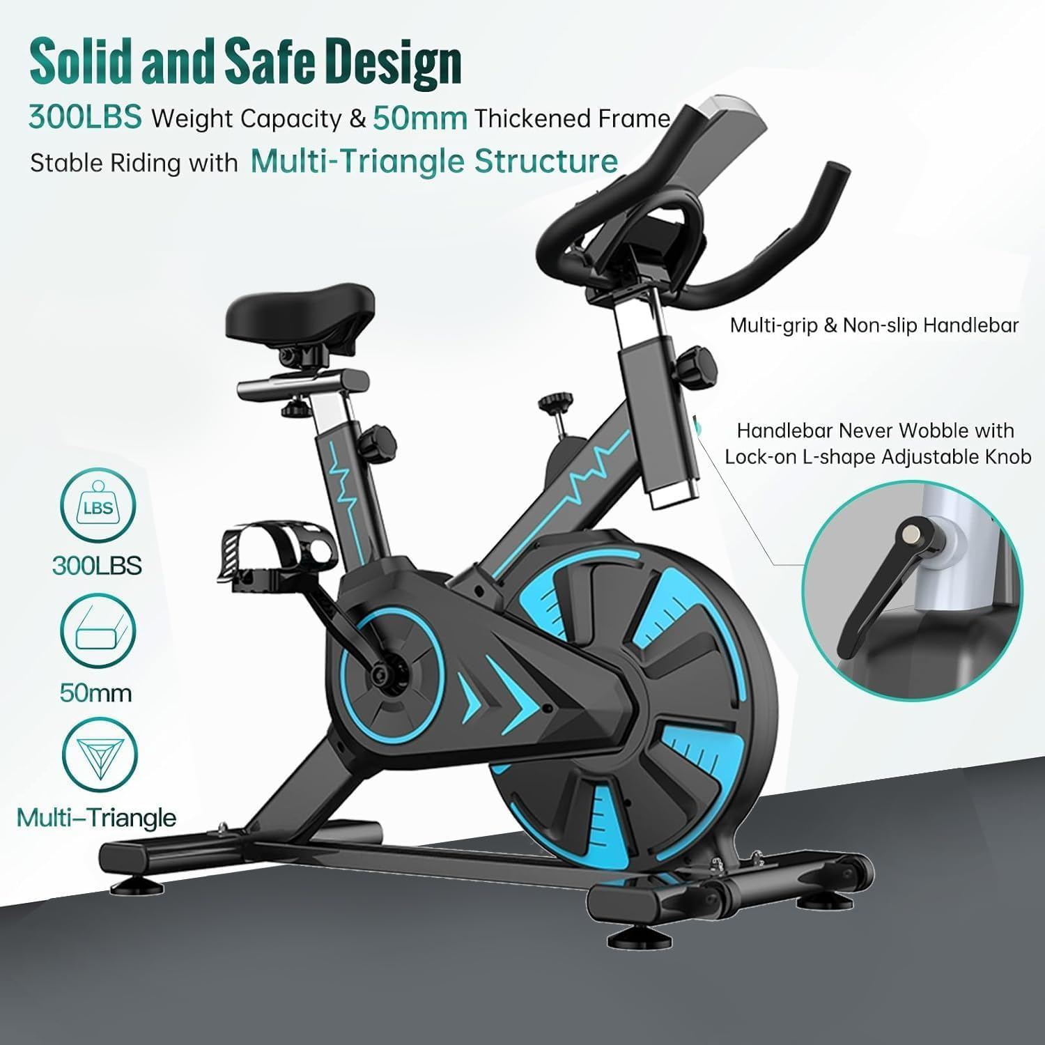 Exercise Bike, Adjustable Resistance Silent Belt Drive, Indoor Cycling Bike for Home Cardio Gym, Fitness Stationary Bike Machine with 300Lbs Weight Capacity &Upgraded Version Seat image number 4