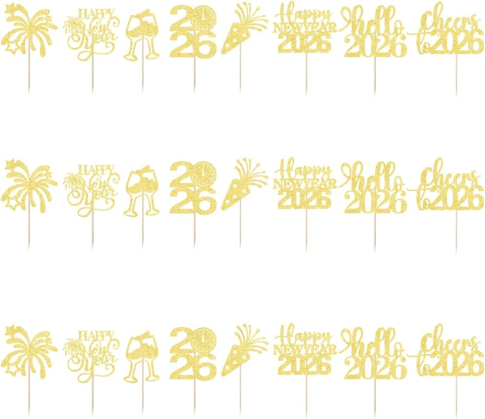 24PCS Happy New Year Cake Toppers,Happy New Year 2025 Party Supplies,Eve Cake Topper Decorations,Star New Year Cake Toppers,For New Year'S Eve Holidays Party Decorations image number 6