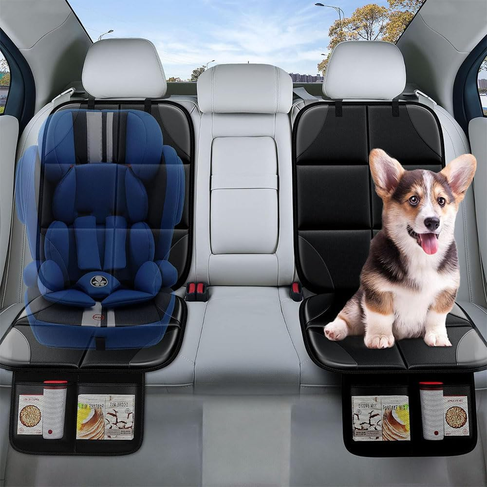 Aufondof Car Seat Protector for Child and Pet Car Seat,Waterproof Car Seat Cover for 600D Fabric Seat Cover Mat, 2 Mesh Pockets, Non-Slip Bottom,Thick Padding Cushion to Protect Leather Seats(Black) image number 4