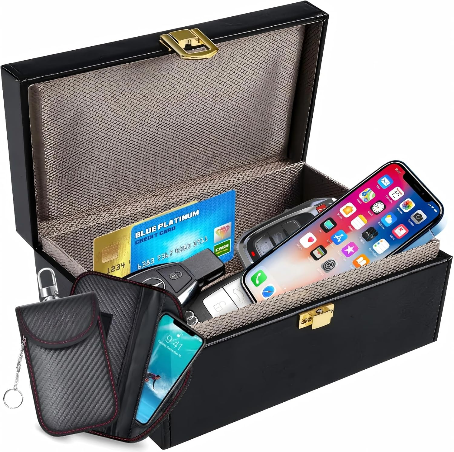 Faraday Box, with Faraday Bags Car Key Signal Blocker Box, plus 2 Pack Faraday Pouch, Mobile Phone, Key Fob Protector, Key Fob Cage Block Signal Anti-Theft Fob Case,Rfid Signal Blocking (Extra Large) image number 1