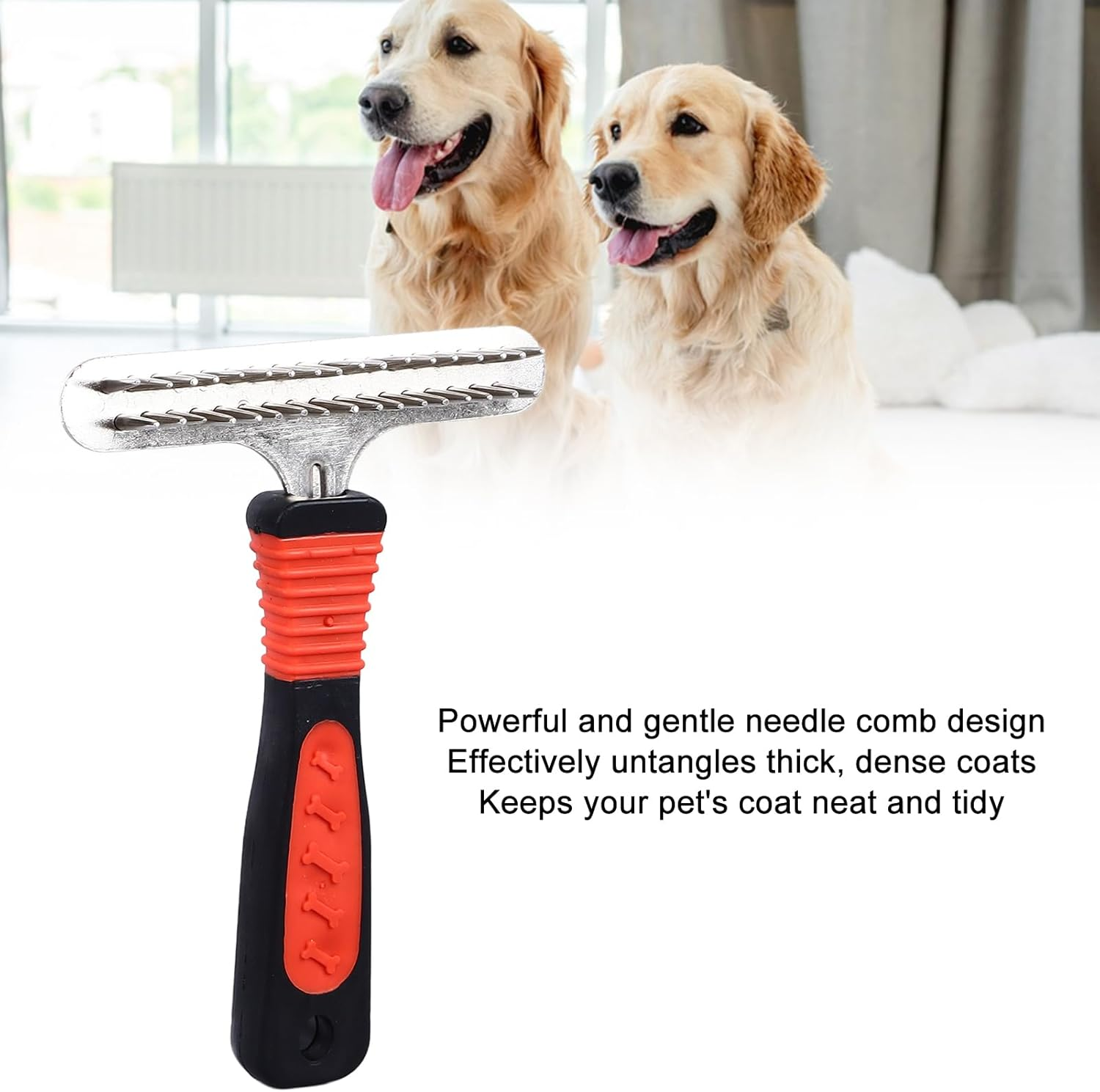 Pet Deshedding Rake, Double Row Pins Detangling Large Dog Grooming Comb, Dogs Brush Shedding Tool Dog Detangler Comb and Dematting Brush for Long Matted Haired Pets image number 3