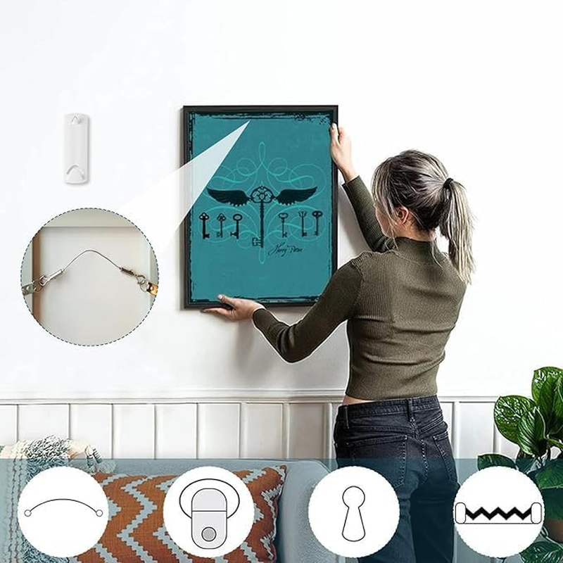 10 Sawtooth & Wire Hangers, 14 Large Removable Adhesive Strips, Heavy Duty No Nail Picture Hooks, Damage-Free Hanging for Frames, Mirrors, Art image number 6