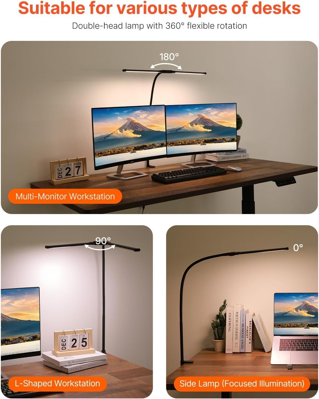LED Desk Lamp with Clamp, Double Head Architect Desk Lamp for Home Office, Eye-Caring Desk Light with 360&deg; Adjustable Gooseneck, 50 Lighting Modes & Timer Function for Studying Working Drawing image number 6