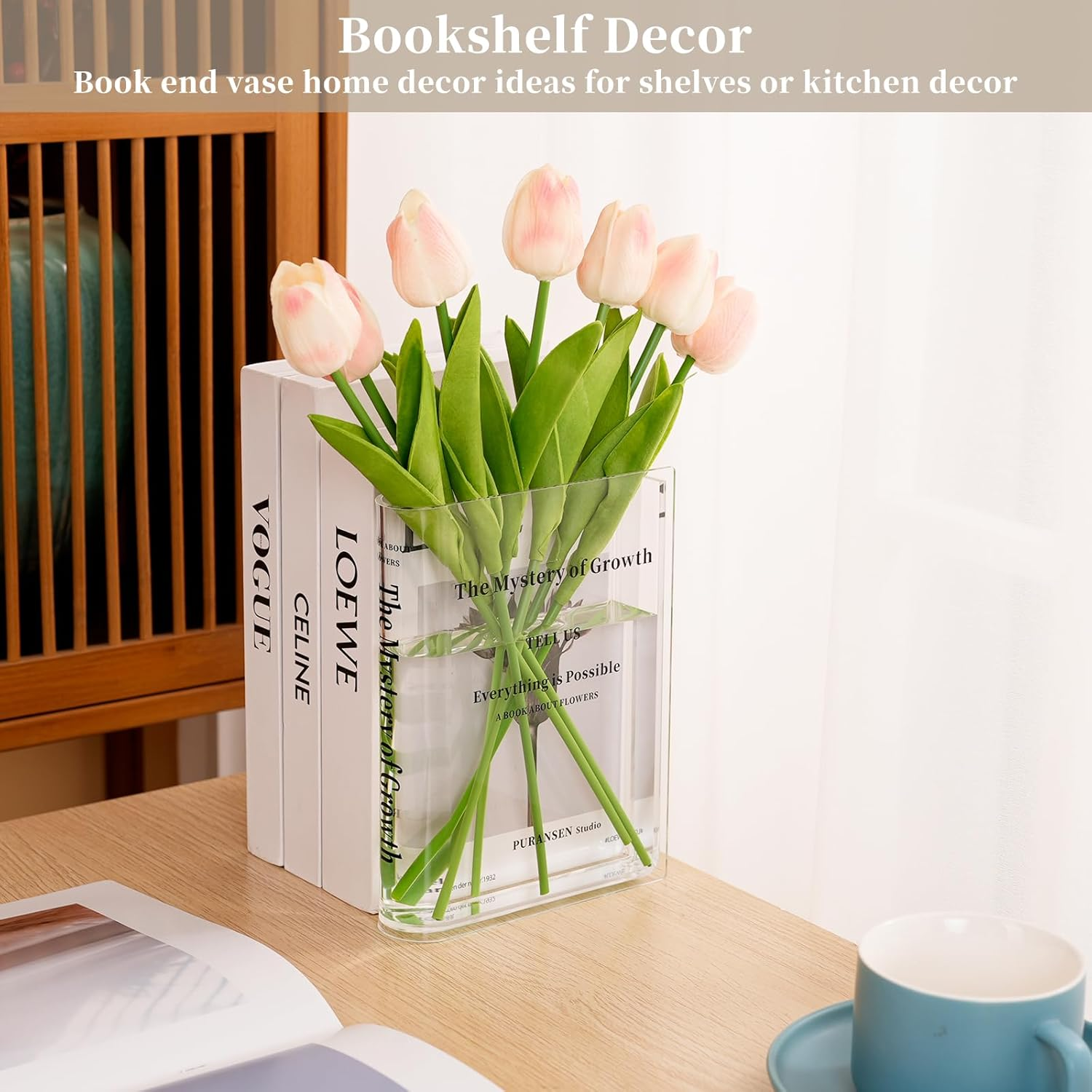 Puransen Book Vase for Flowers Aesthetic Room Decor, Artistic and Cultural Flavor Decorative Acrylic Vase, Unique Home/Bedroom/Office Accent, a Book about Flowers (Clear Color) image number 5
