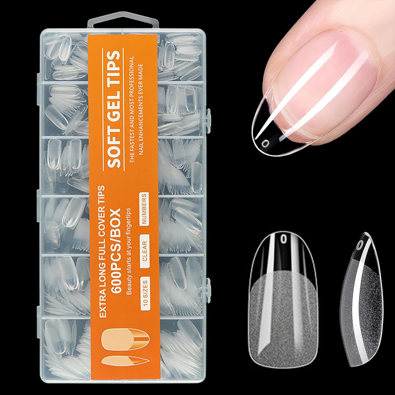 Gaivek 600 Pcs Medium Oval Fake Nails, Full Cover Pre-Shaped Soft Gel Nail Tips, round Press-On Nail for Extensions, False Nails Kit for DIY Manicure and Salon Use, 10 Sizes image number 3