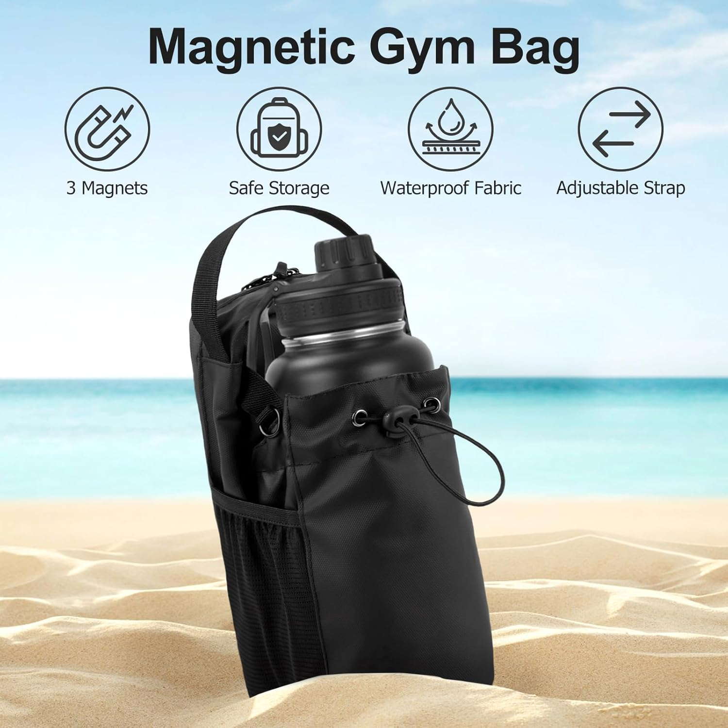 Magnetic Gym Bag, 3X Stronger Magnetic Water Bottle Holder with Strap, Water-Resistant Sports Bag with Anti-Theft Zipper for Travel, Workout, Biking, Gym Gift image number 3
