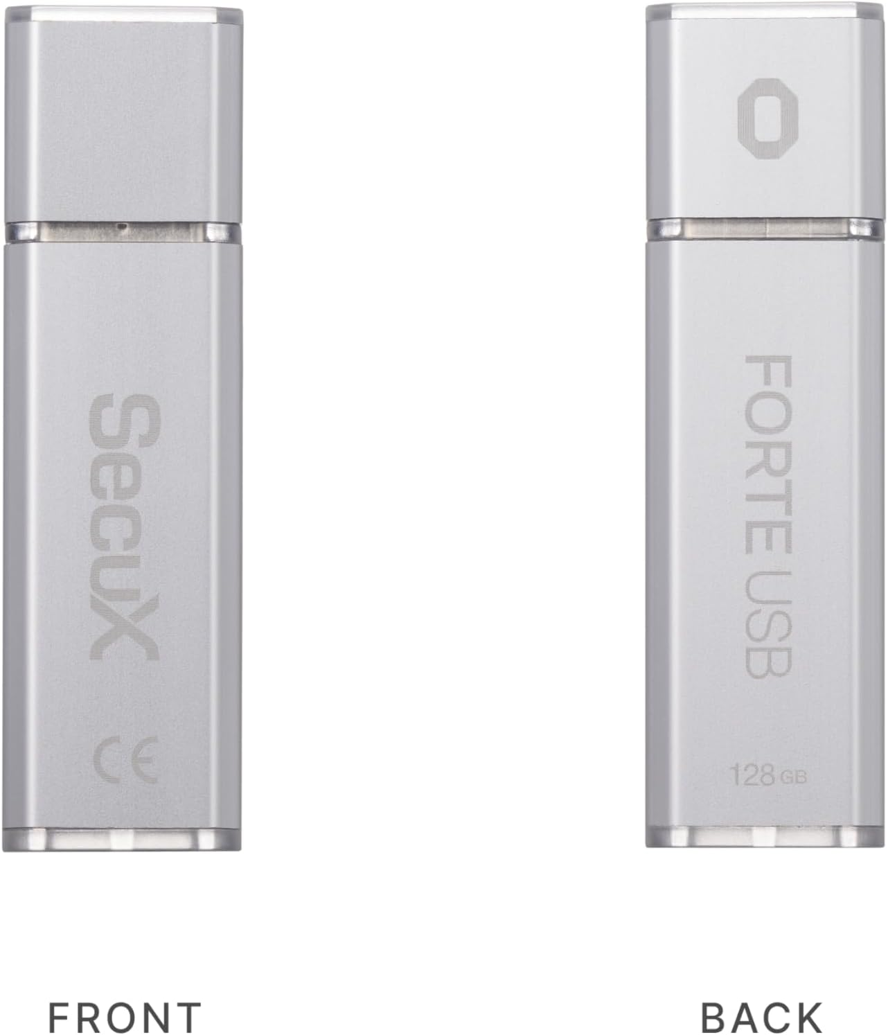 Secux Forte - Encrypted USB Flash Drive - USB 3.2 Gen 1 - XTS-AES Encryption - Password Authentication - Automatic Locking - Silver Metal Casing (128, GB)