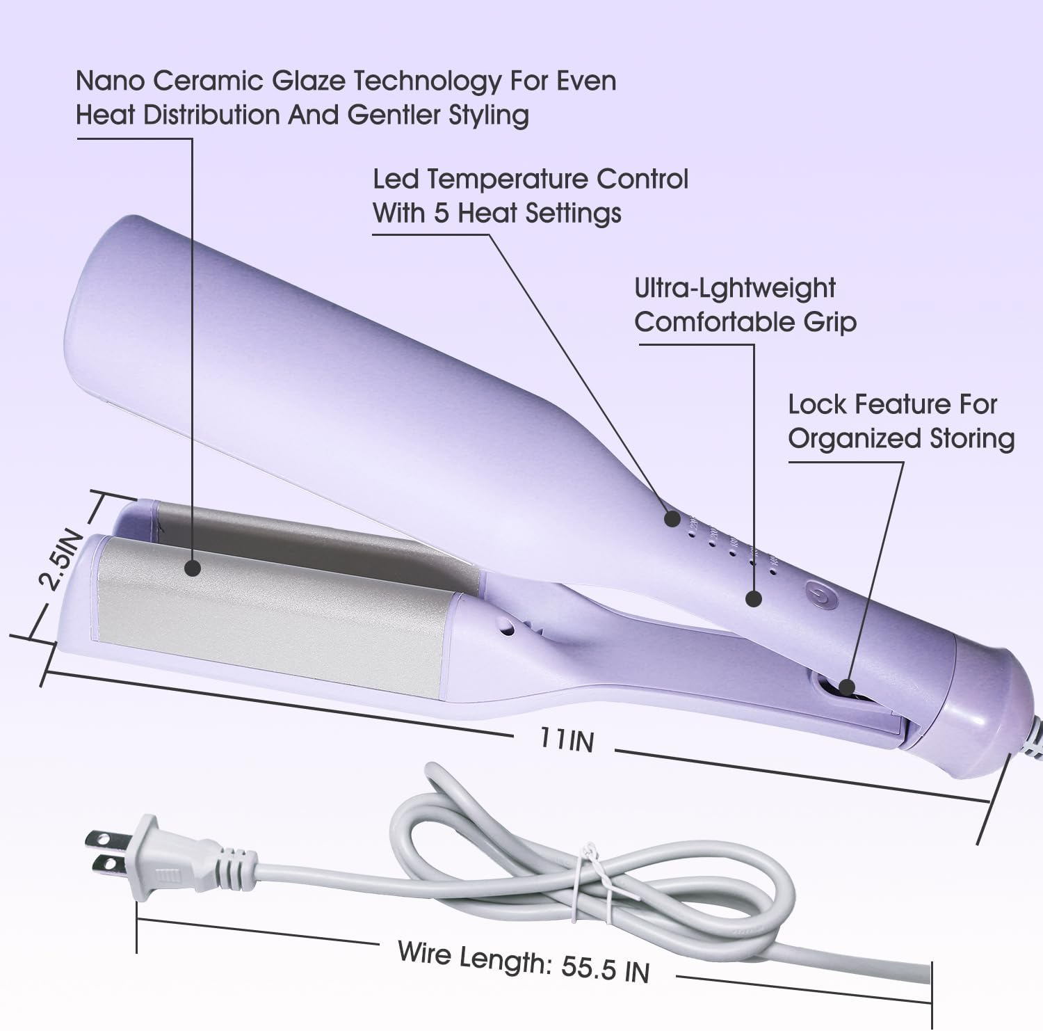 Tieumioe Hair Waver Crimper Tool Professional 1 Inch Hair Waver Iron for Beach Waves & Defined Curls - Ceramic Barrel, Adjustable Heat Settings - Purple image number 4