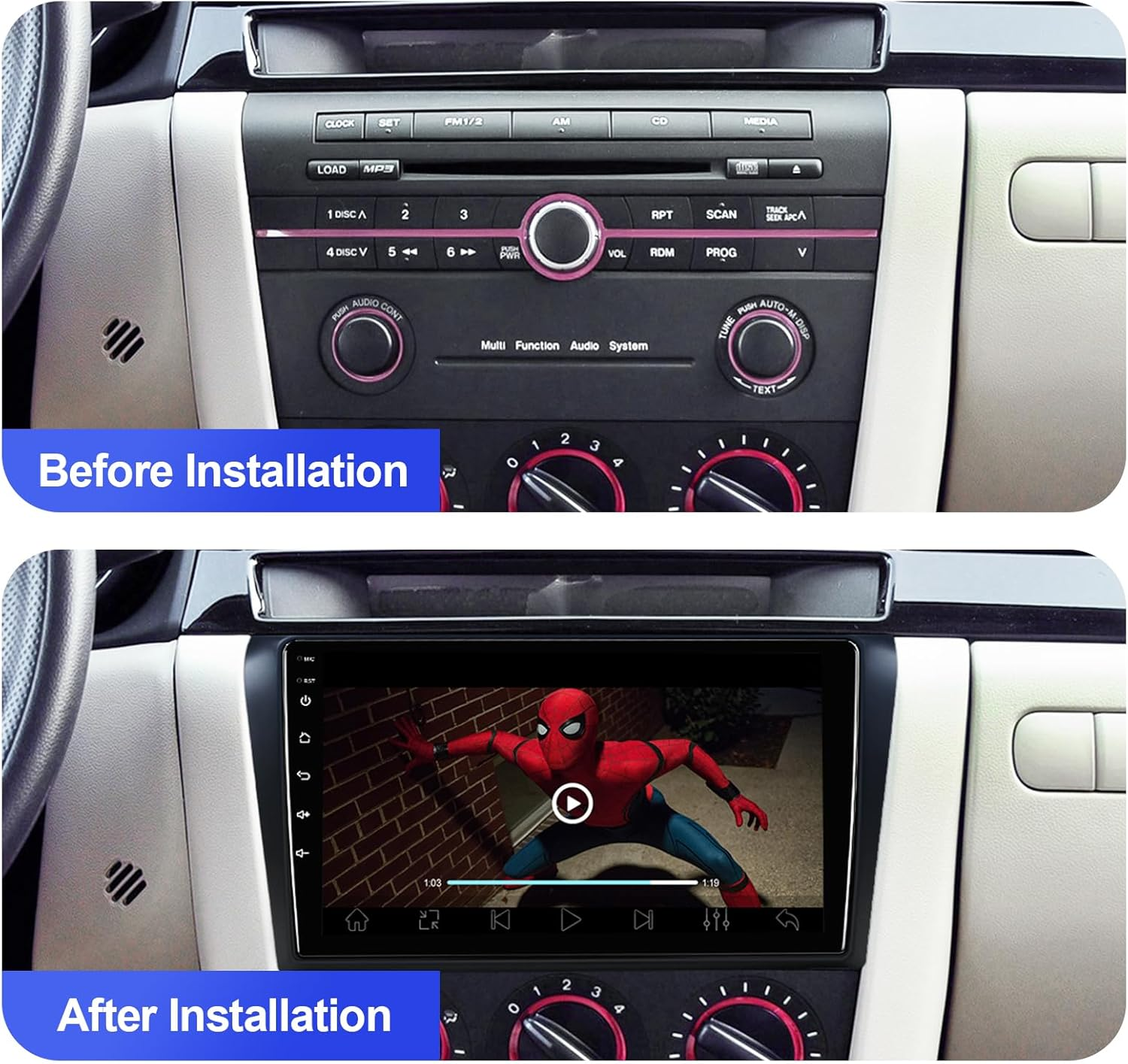 Android 10 Double Din Car Stereo for Mazda 3 2004-2009 with 9 Inch Touchscreen Radio Built-In Wireless Carplay/Android Auto/Gps/Bluetooth/Fm/Aux-In/Steering Wheel Control Backup Camera 2+32G image number 6