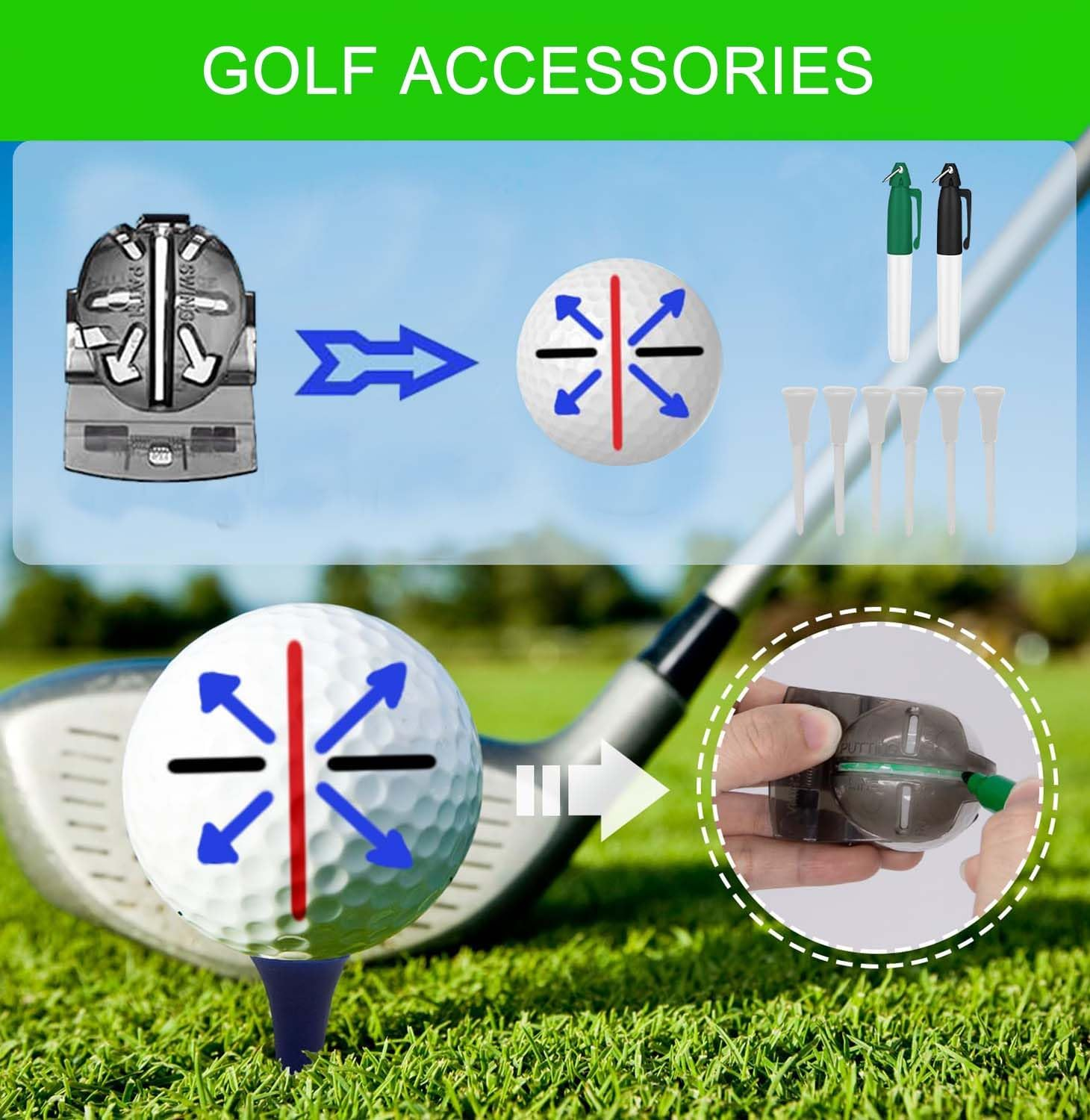 Golf Clean Tool 7 Set,Golf Towel and Brush Golf Club Brush Golf Ball Alignment Kit Divot Repair Tool Golf Ball & Tee Holder Suitable for Golf Lovers Golf Bag Accessories
