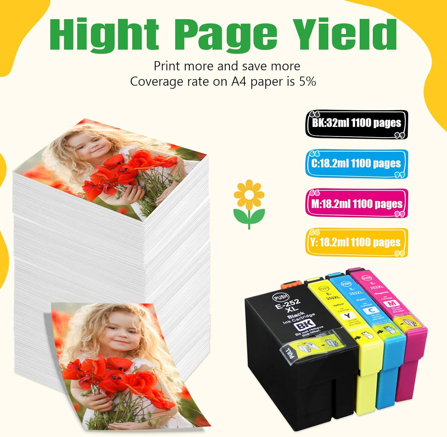 Artitech 252XL Ink Cartridges Compatible for Epson 252 Replacement for Epson WF-3620 3640 7110 7210 7610 7620 7710 7720 Printer (1B 1C 1M 1Y) image number 2