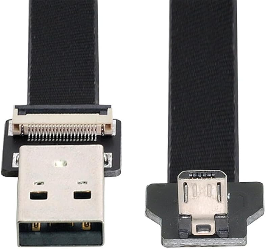 Xiwai 2.0M down Angled USB 2.0 Type-A Male to Micro USB 5Pin Male Data Flat Slim FPC Cable for FPV & Disk & Phone