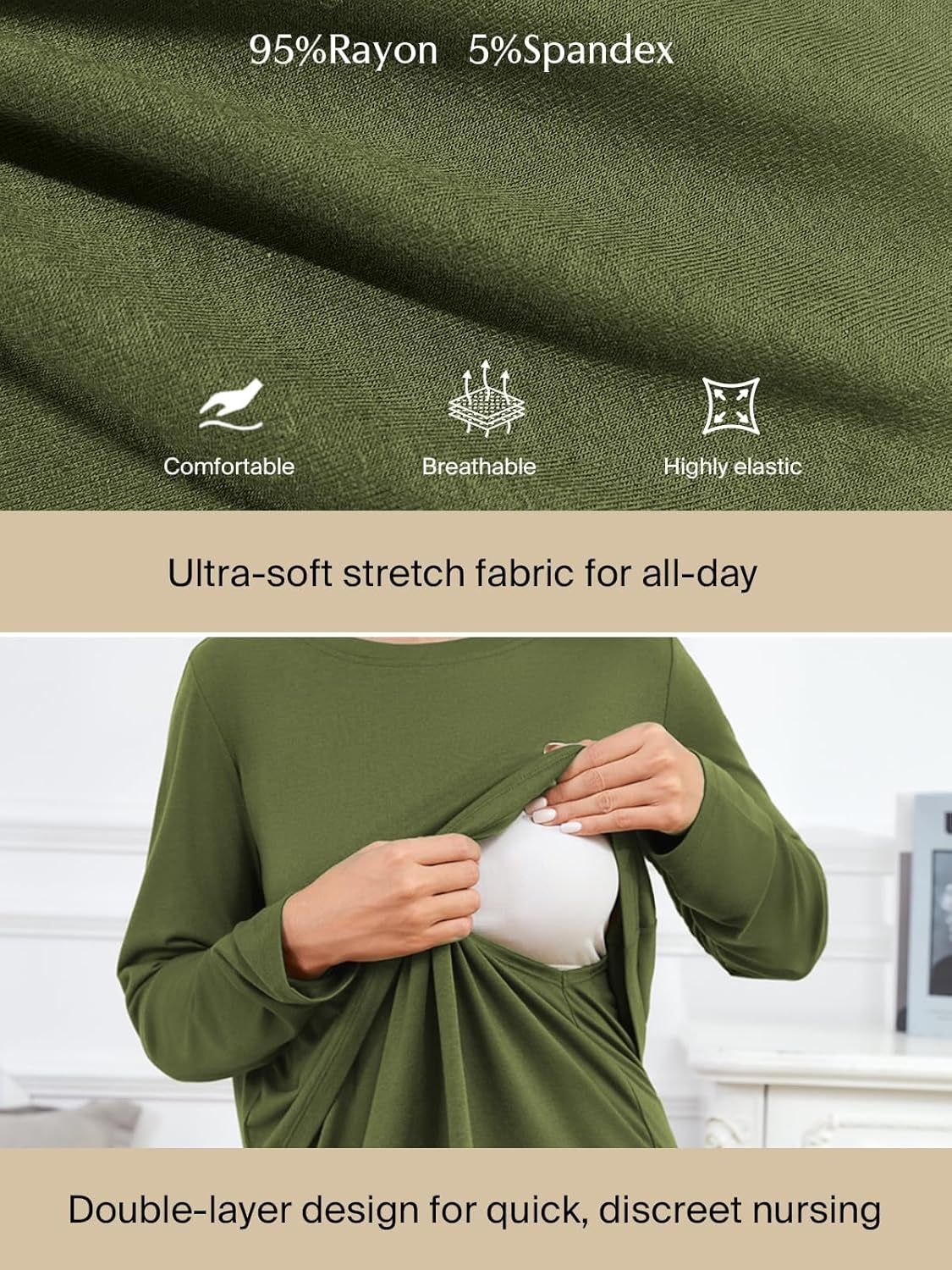 Ecavus Women'S 3Pack Maternity Nursing Shirts Long Sleeve Double Layer Breastfeeding Shirts Comfy Pregnancy Clothes image number 4