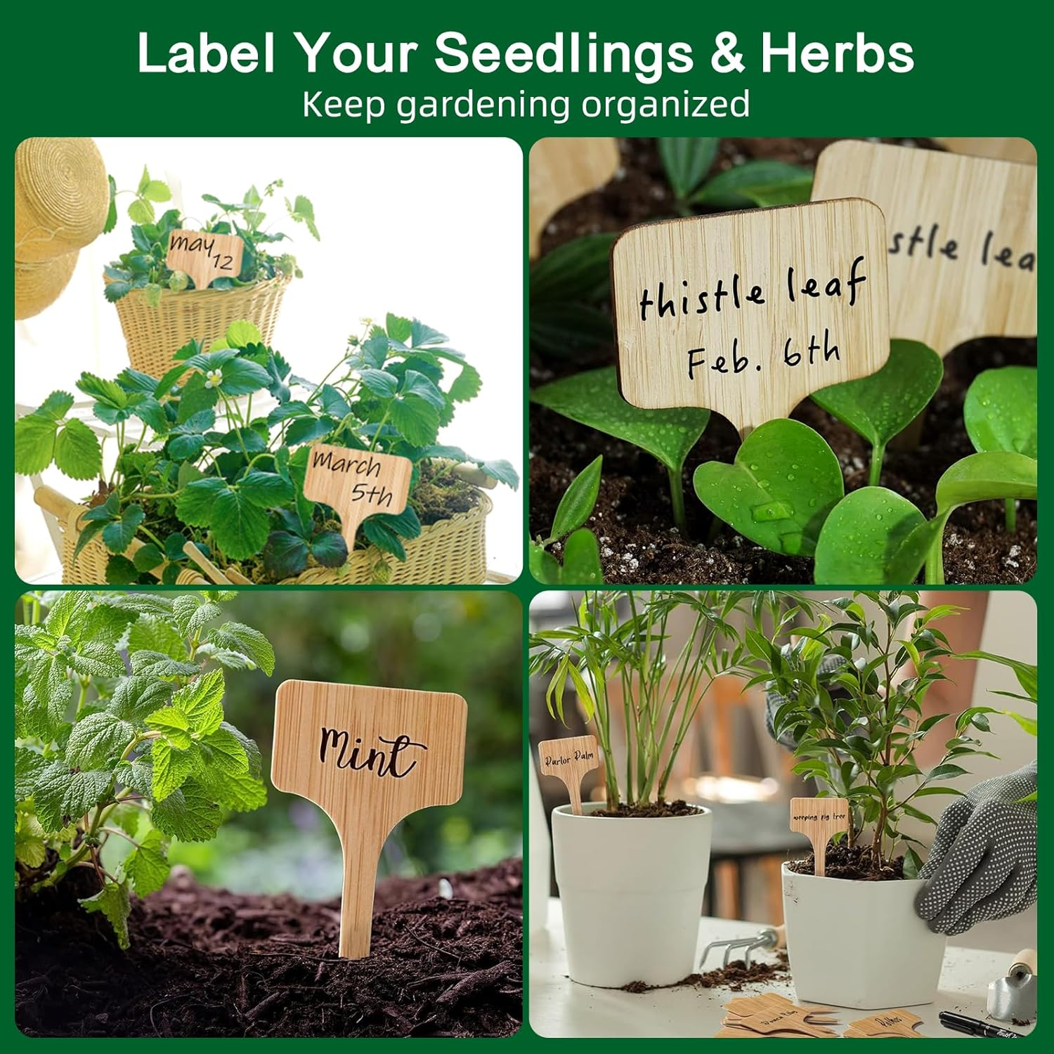 Plant Labels 100 PCS Bamboo-Pattern PVC Garden Tags with Marker Pen, Waterproof T-Type Plant Label Stakes for Outdoor Plants, Seedlings, Herbs & Vegetables &ndash; Verdantvibes
