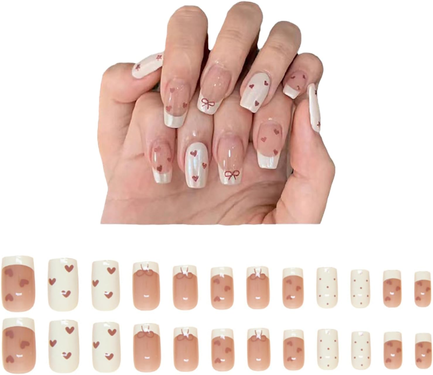 JOWILIN Press on Nails Set, 24 Pcs French Tip Fake Nails with Ultra-Adhesive Jelly Glue and Nails Kit, Long-Lasting over Two Week, Exquisite Reusable False Nails for Women, Girls (White Shell)