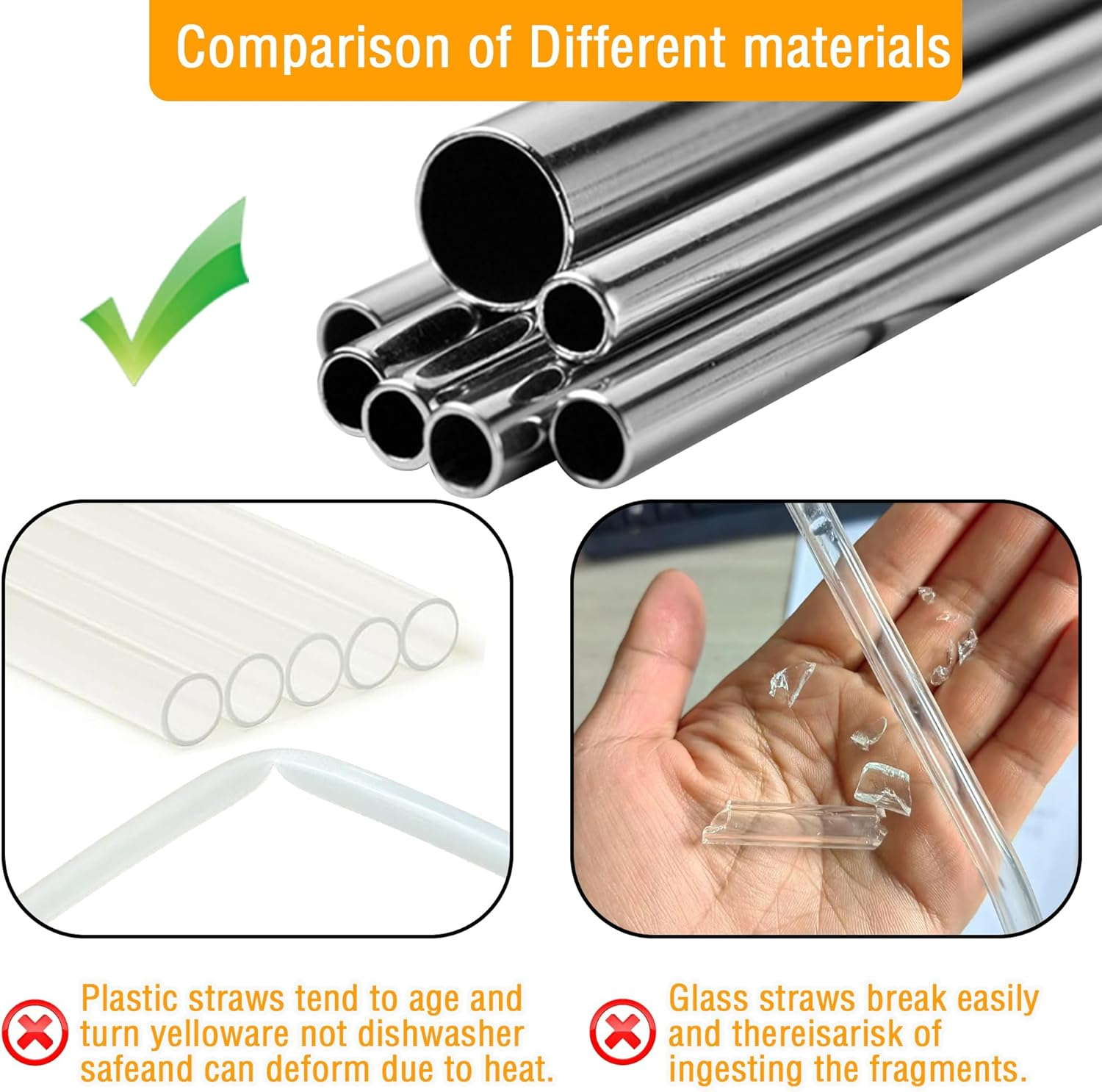 4-Pcs Metal Straws Reusable Compatible Owala Water Bottle 24 Oz 32 Oz with 2 Straw Cleaner, Steel Replacement Straws Parts, Reduce Straw Replacement image number 3