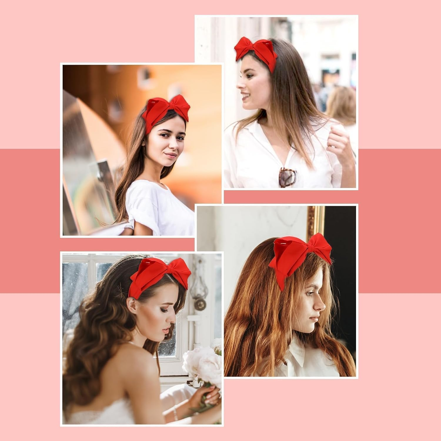 Red Bowknot Headband with Double Layer Bow Hair Accessories for Women'S, Headwear Christmas Party Cosplay image number 1