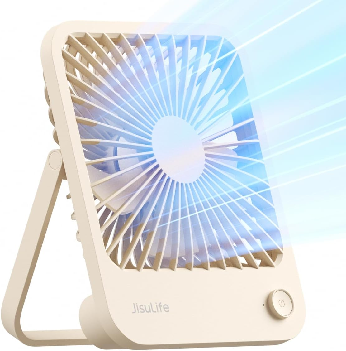 JISULIFE Desk Fan Battery Operated Rechargeable, 4500Mah 180&deg;Foldable Portable Fan, 4 Speeds Adjustable Long Battery-Life for Home Office Travel Outdoor-White