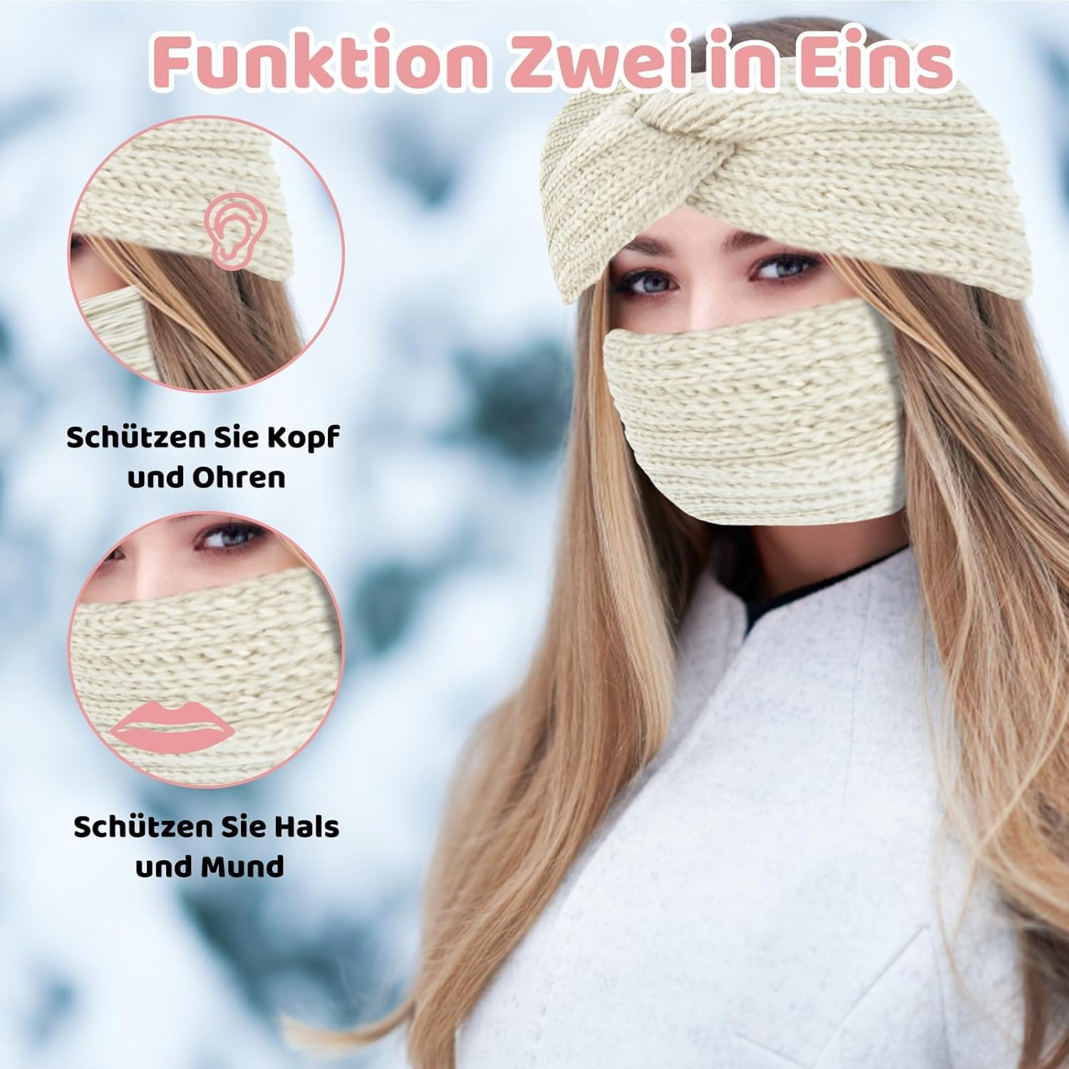 Women'S Winter Headband, Pack of 3 Ear Warmers, Sports Headband, Men, Grey and Beige image number 3