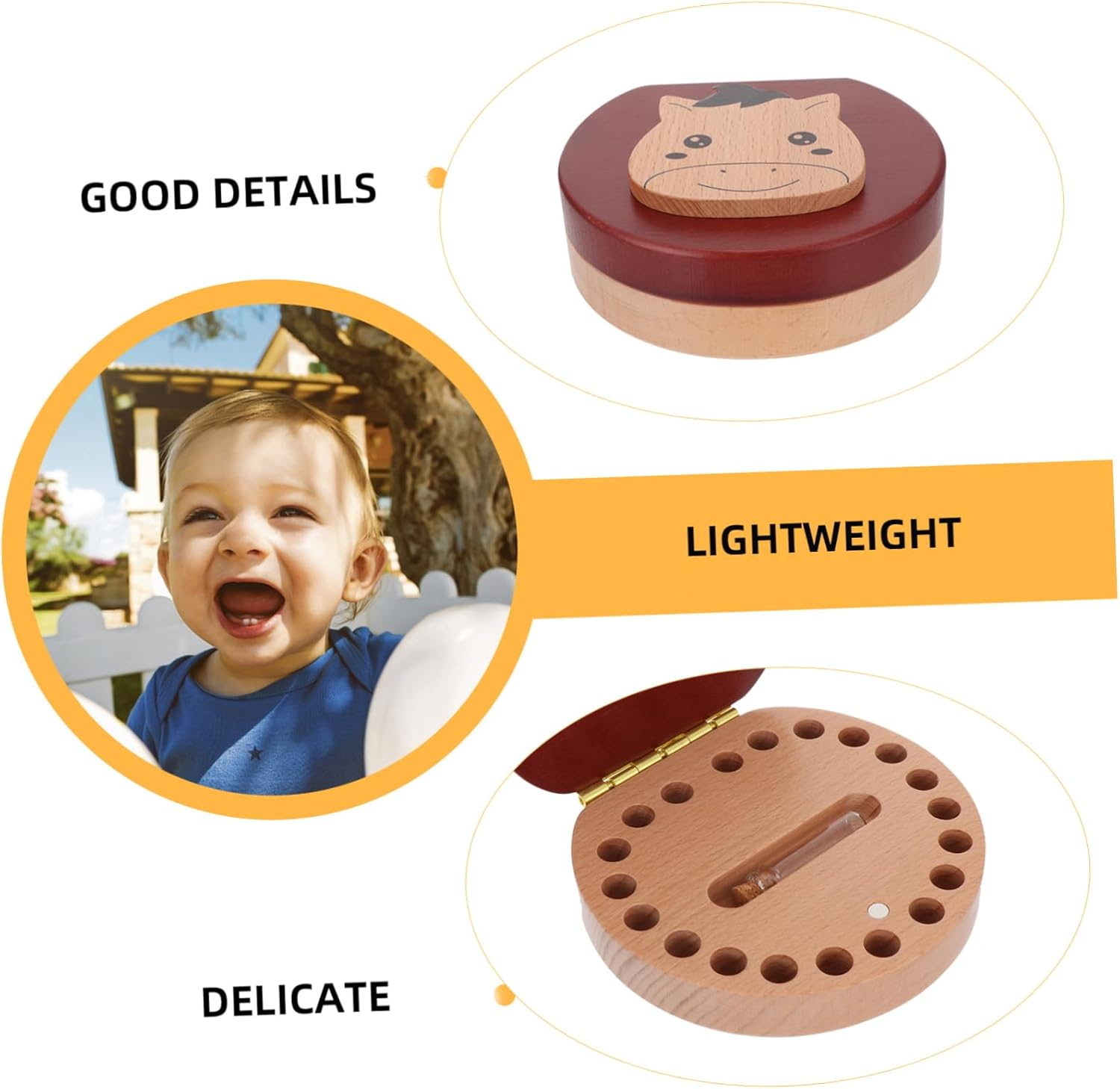 Wooden Born Boy Storage Box for Tooth Fairy Keepsake Organizer Natural Wood Material Tooth Holder Case Tweezers Bottle image number 4