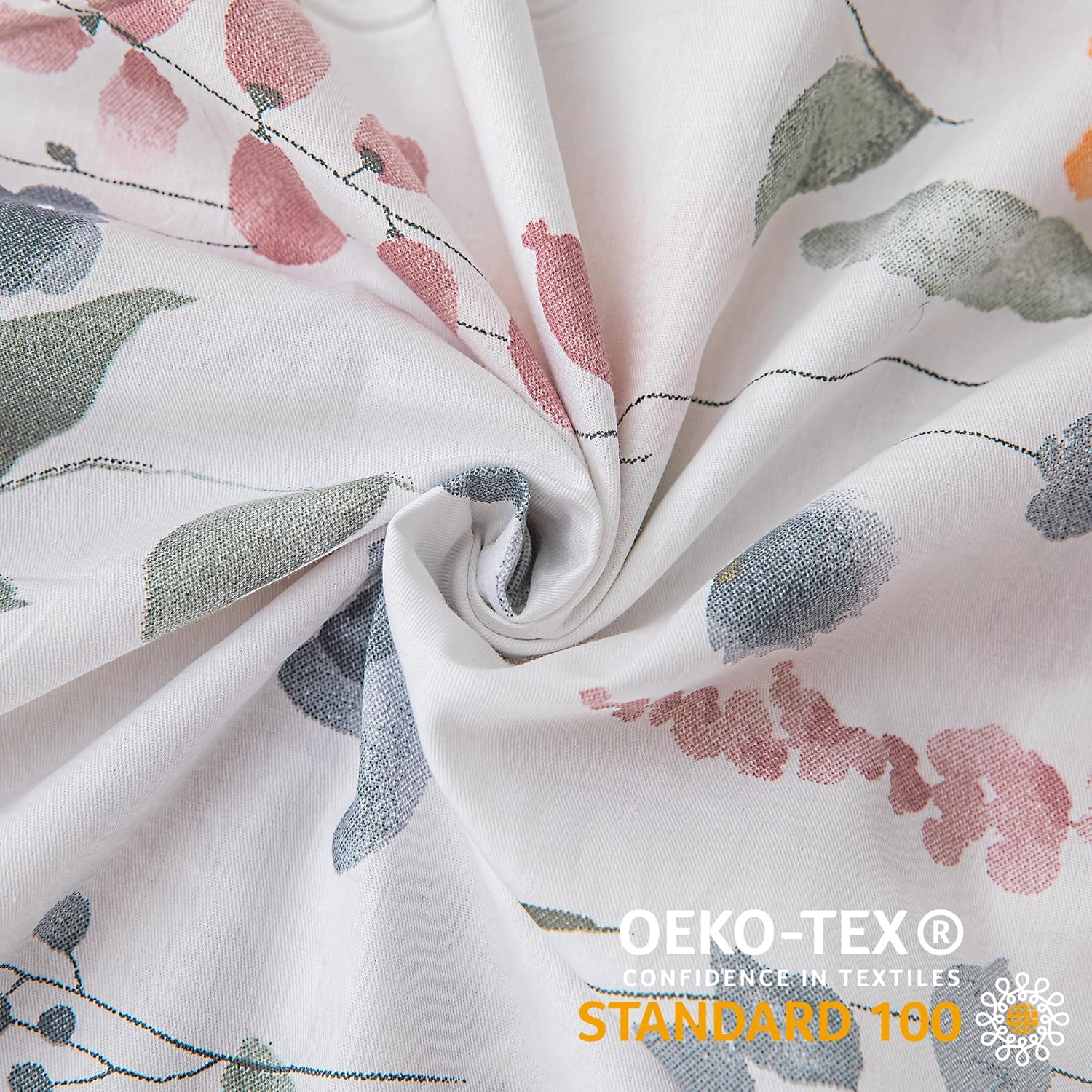 Atsense Bed Linen 155 X 220 Cm Cotton, 2-Piece Bed Linen Sets, Colourful Plants Flowers Pattern, Oeko-Tex Soft Duvet Cover Set with Zip and 1 Pillowcase 80 X 80 Cm image number 2