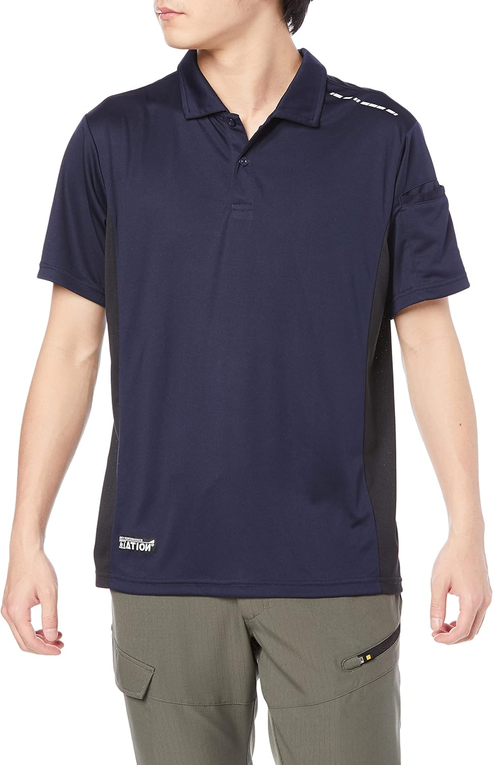 ATION(エーショ－ン) Eshon Cooling Technology Short Sleeve Polo Shirt, Cool, Absorbent, Quick Drying, Navy, LL