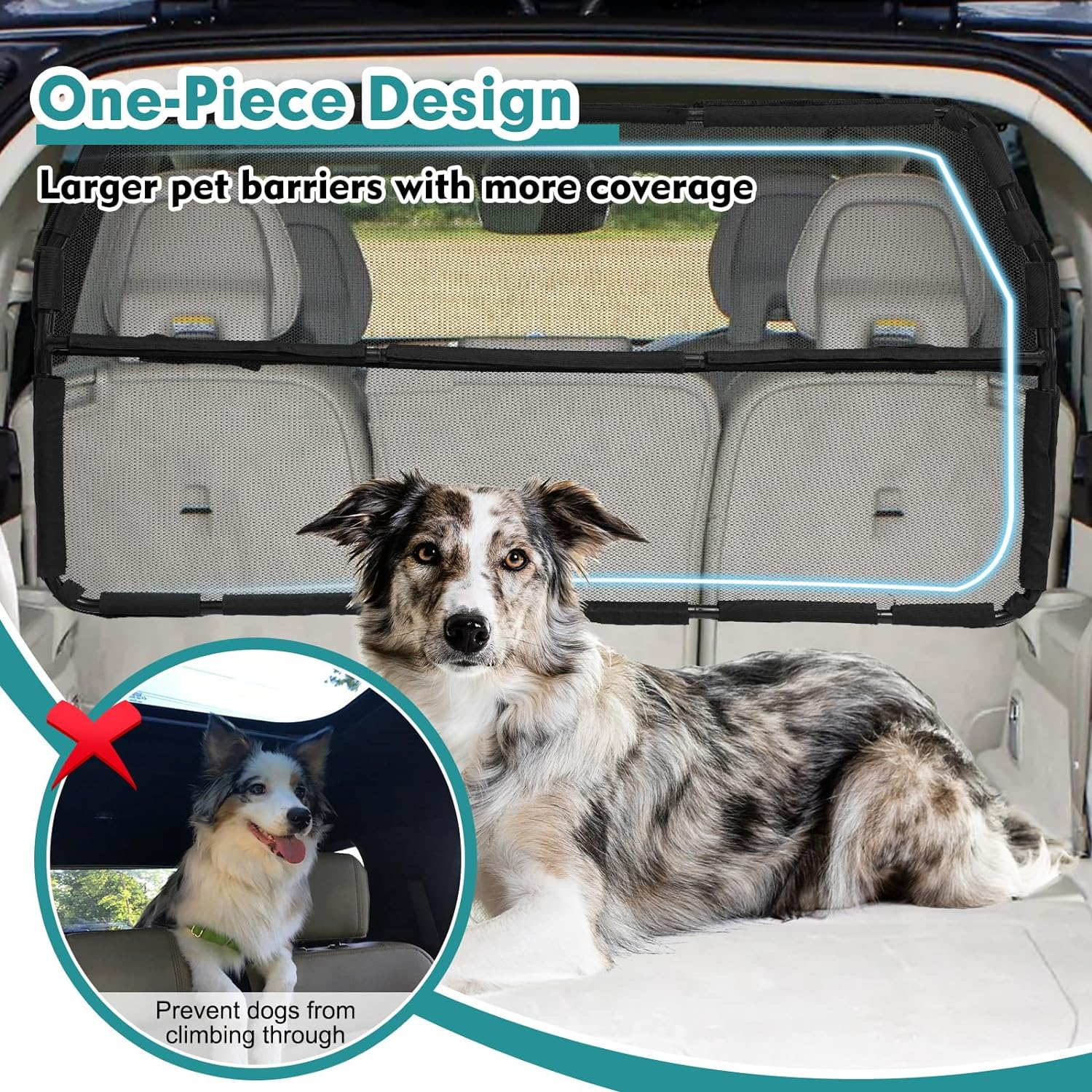 Dog Car Barrier Escape-Proof, 50" Wide Car Divider for 2Nd 3Rd Row Seats & Cargo Area, Durable Back Seat Car Gate Trunk Barrier with See through Net Mesh for Small Trucks & SUV & Mid-Sized Vehicle image number 5