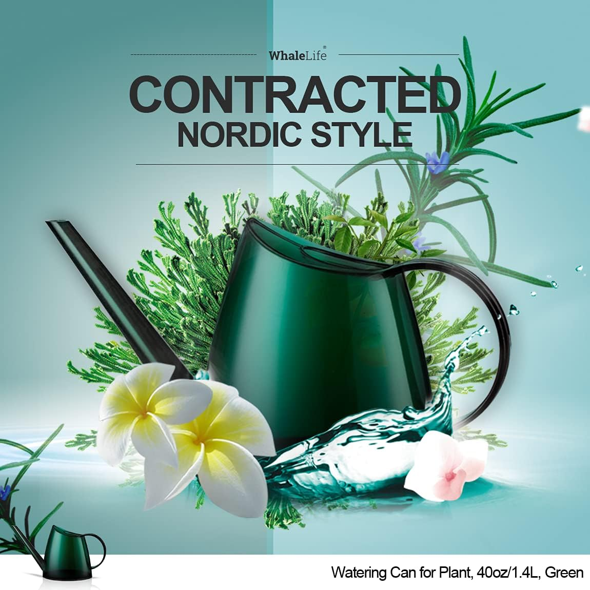 Whale Life Watering Can for Plant, 40Oz/1.2L, Green image number 3